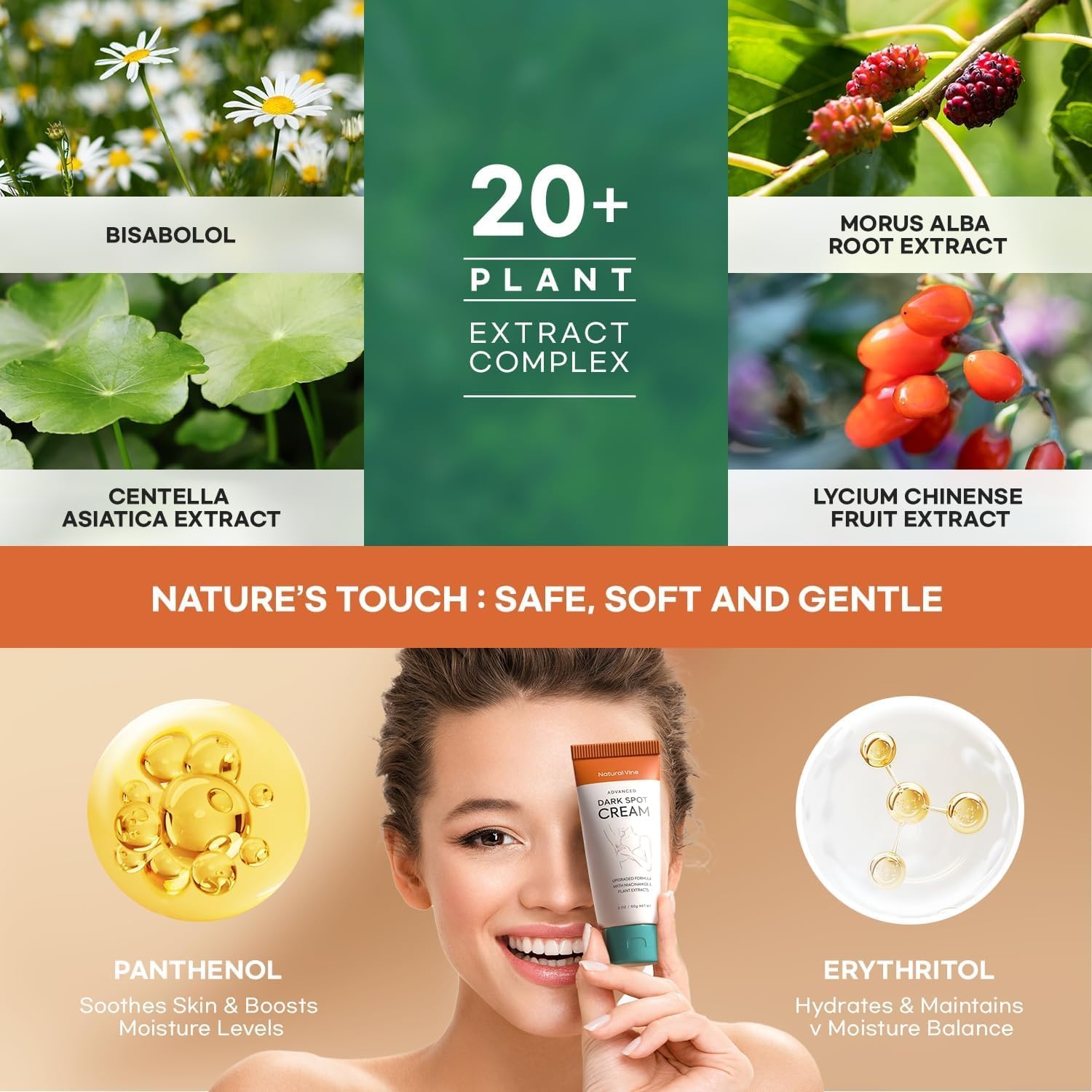 Natural Vine Dark Spot Corrector: Dark Spot Remover for Face Body in 4-8 Weeks - Instant Concealing & Age Brown Sun Faded Spot Remover Melasma Freckles Correcting with Niacinamide for Women & Men 60g Halalzen
