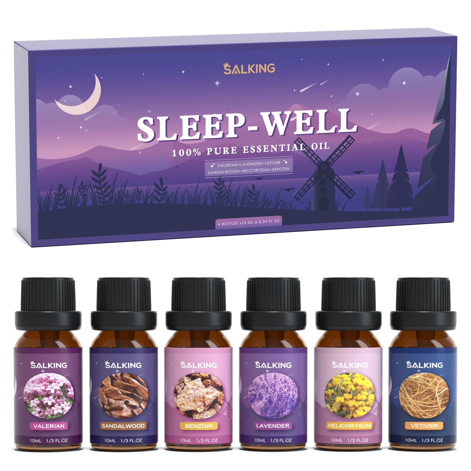 SALKING Essential Oils Set, 100% Pure Fragrance Oil AromatherapyGift, Premium Scented Oils for Diffusers 6 x 10 ML - Lavender, Rose, Jasmine, Cherry Blossom, Gardenia, Chamomile, Pink