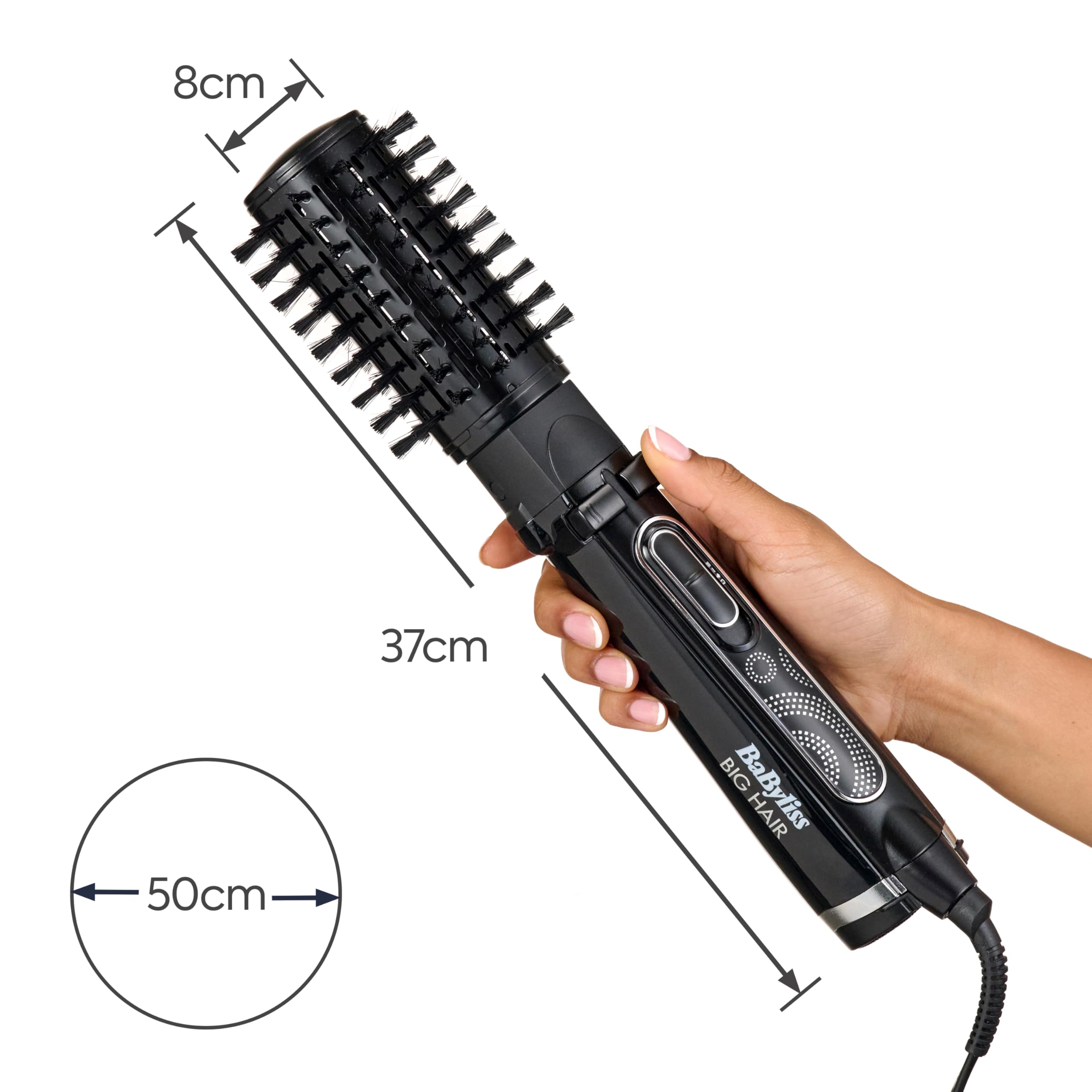 BaByliss Big Hair Rotating Hair Dryer Brush - Dry and Style in One Step, 2 Speeds & Alternating Directions, Ionic Frizz-Control, 50mm Barrel, Black, 2885U Halalzen
