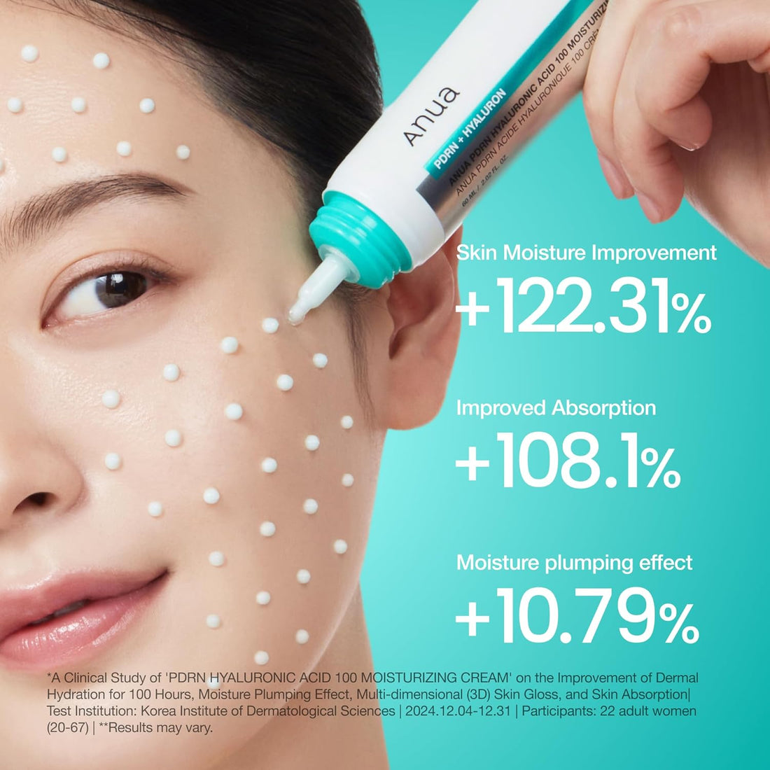 Anua PDRN Hyaluronic Acid 100 Moisturizing Cream, Lightweight, Non-Greasy Hydrating Face Moisturizer with Salmon DNA for Glass Skin, Korean Skincare, 2.02 fl.oz