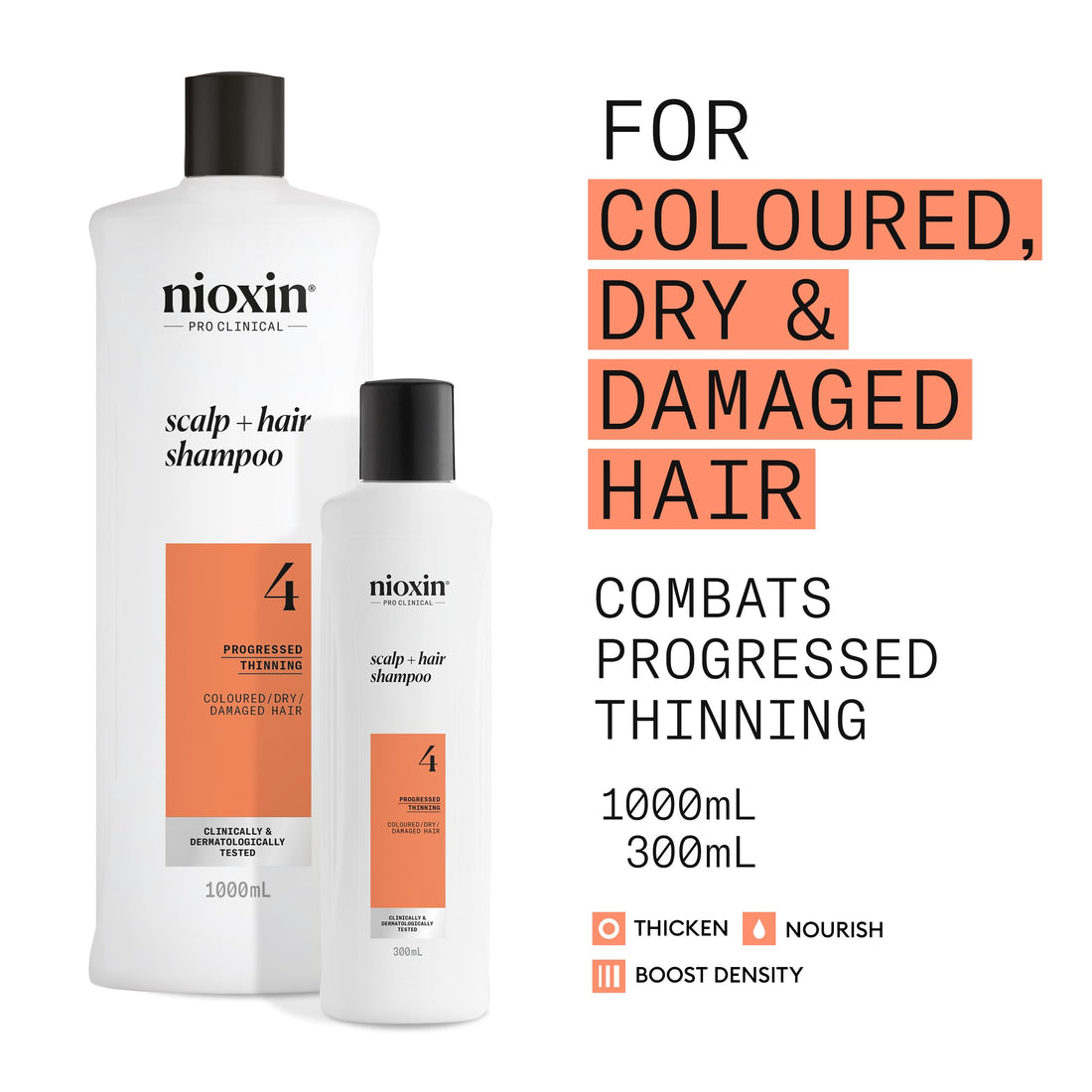 Nioxin System 4 - Hair Thickening System For Damaged Hair with Progressed Thinning - Biotin & Niacinamide - Shampoo, Conditioner, Serum