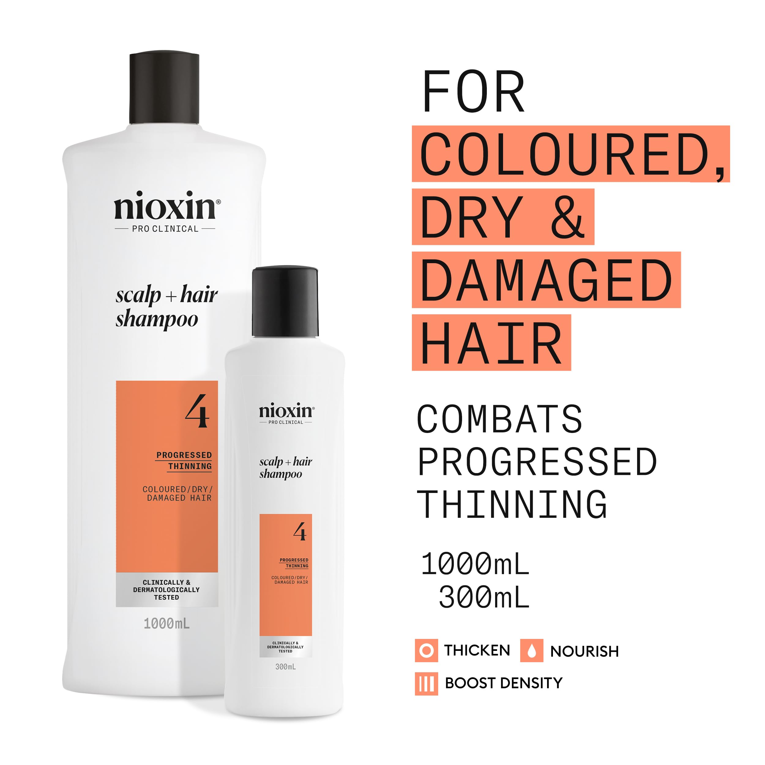 Nioxin System 4 - Hair Thickening System For Damaged Hair with Progressed Thinning - Biotin & Niacinamide - Shampoo, Conditioner, Serum