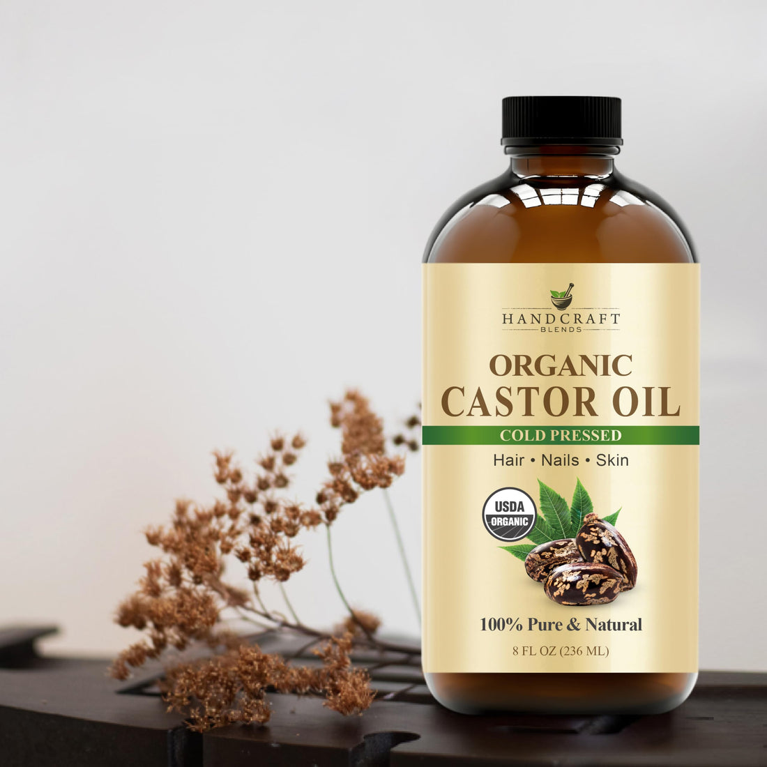 Handcraft Blends Castor Oil with Rosemary and Peppermint Oil 118 ml | 100% Pure and Natural | Premium Grade Carrier Oil | Hair, Eyelashes and Eyebrows | Hair and Body