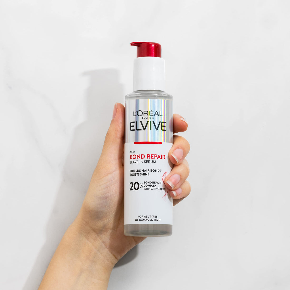 L'Oréal Paris Elvive Bond Repair Leave-In Serum, with Citric Acid Complex, for Stronger Hair, Heat Protection, 12x Less Split-Ends, 98% Stronger, 82% More Shine for Damaged Hair, 150ml