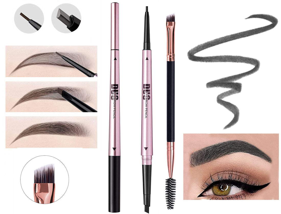 Mihqy 2 PCS Eyebrow Pencil Waterproof with Brow Brush, Dual Ended Eyebrow Pen, Automatic Makeup Cosmetic Tool(Dark Brown)