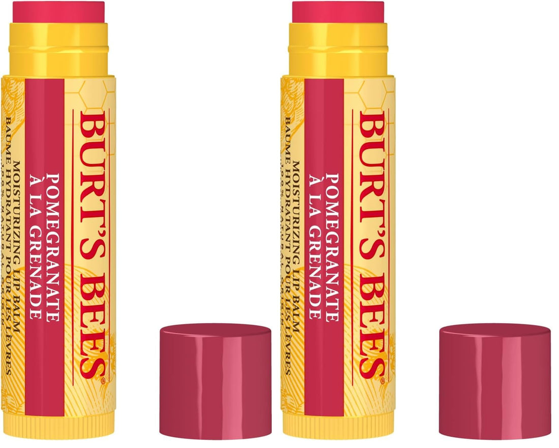 Burt's Bees Lip Balm Pomegranate, Moisturising Lip Balm With Beeswax & Vitamin E, 100% Natural Origin, 4.25g Halalzen