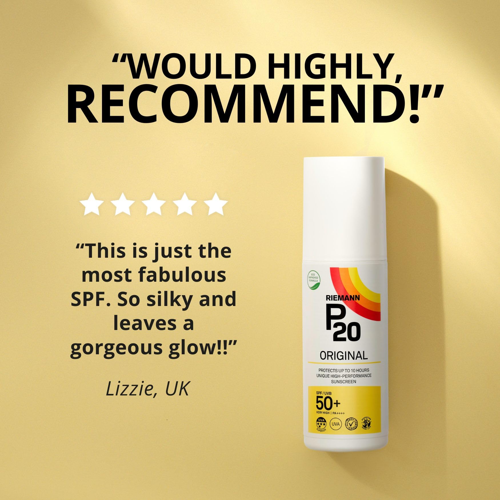 RIEMANN P20 Original SPF50+ Plus Spray 200ml | High UVA & UVB Protection Sunscreen Spray | Long Lasting Water Resistant Sun Care | Lightweight Daily Protection