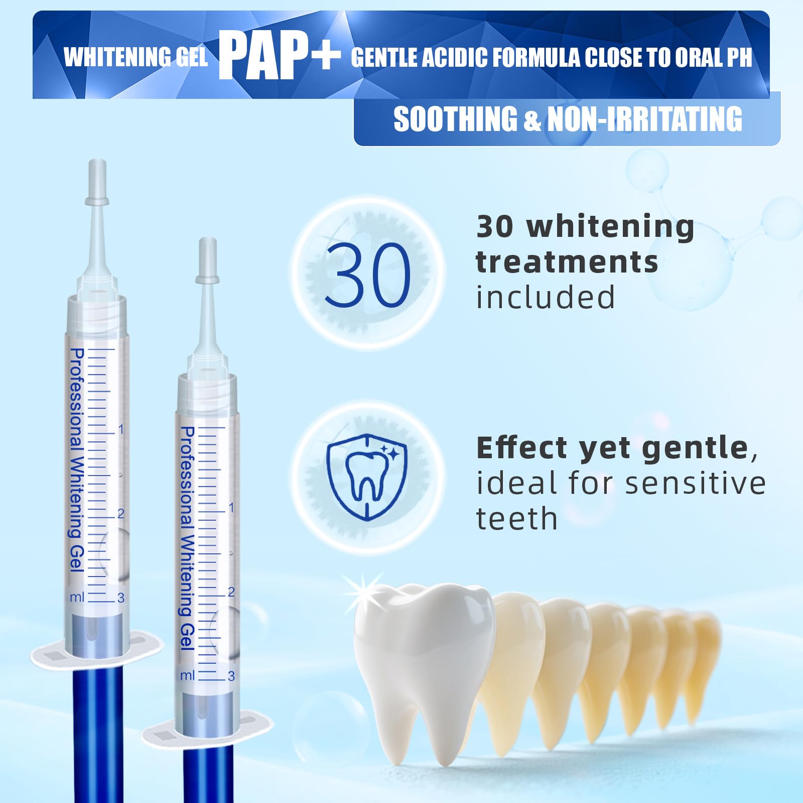 Teeth Whitening Kit with LED Light + 5 Tooth Whitening Gel - Gentle Whitening on Sensitive Teeth - Fast Removes Stubborn Stains - Professional Tooth Whitener for Home - Wireless & Water-Resistant