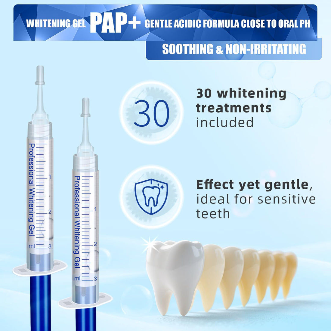 Teeth Whitening Kit with LED Light + 5 Tooth Whitening Gel - Gentle Whitening on Sensitive Teeth - Fast Removes Stubborn Stains - Professional Tooth Whitener for Home - Wireless & Water-Resistant