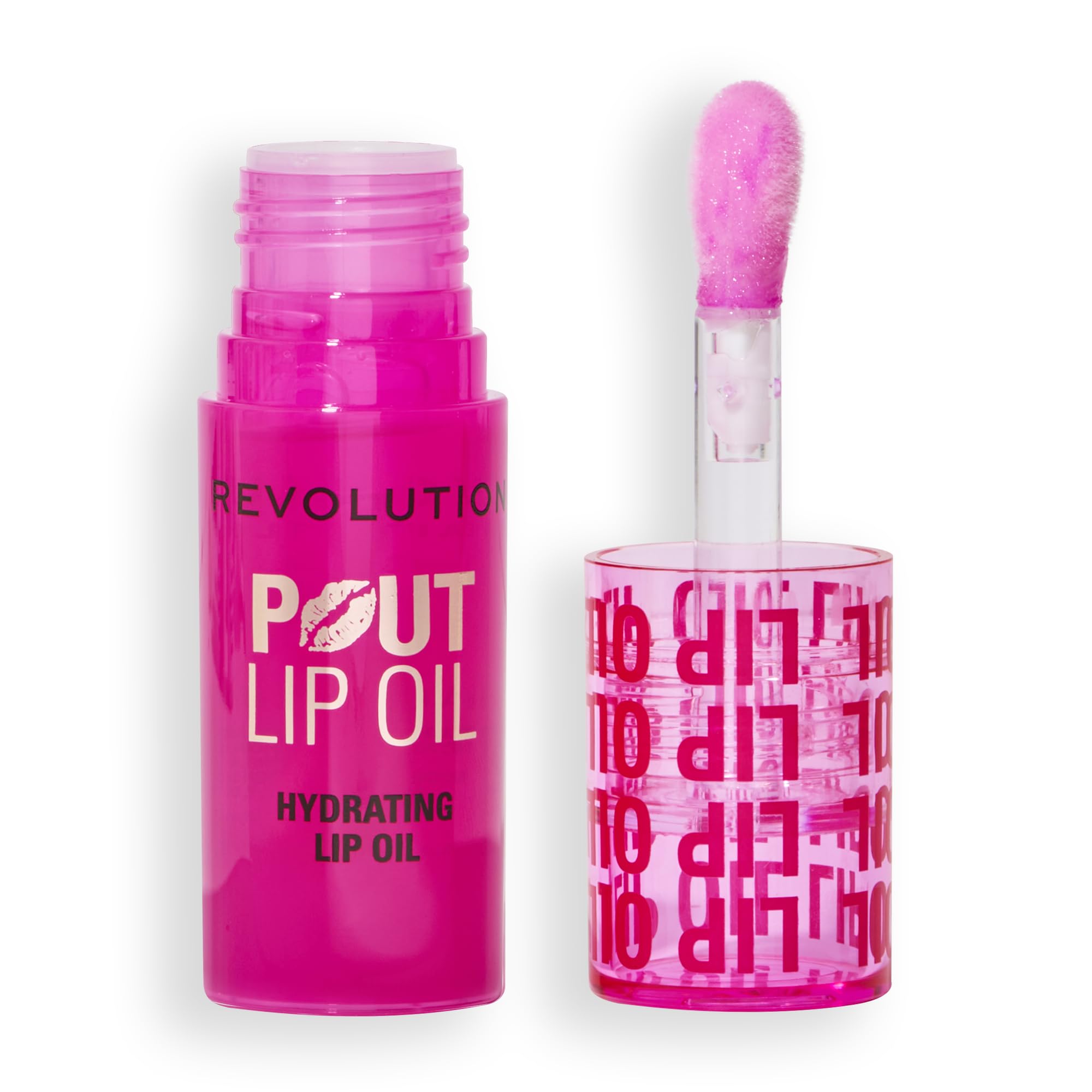 Revolution, Pout Lip Oil, Nourishing Tinted Lip Oil, High Shine, Non-Sticky Finish, Vegan & Cruelty-Free, Glam Pink Shimmer, 4ml
