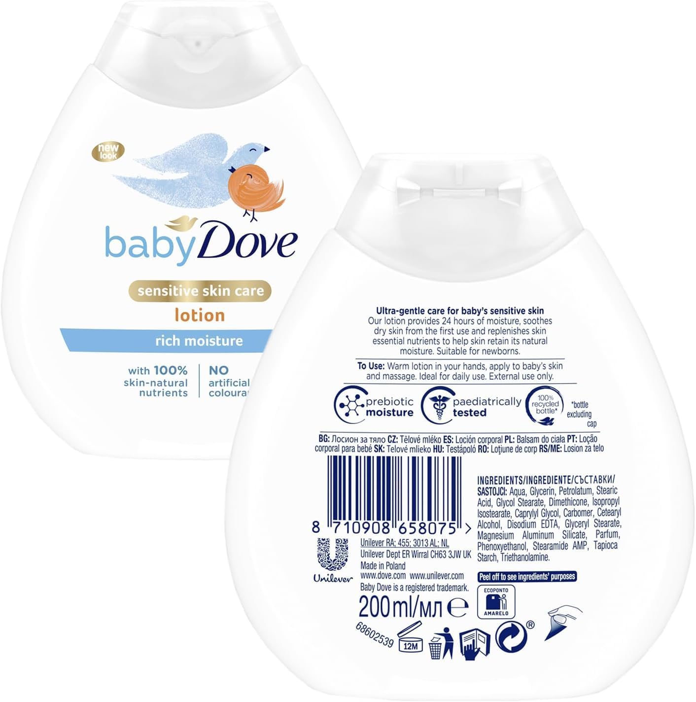 Baby Dove Rich Moisture Baby Care Set – 3-Piece Bundle: Tear-Free Head to Toe Wash (400ml), Gentle Shampoo (400ml), & Moisturising Lotion (200ml) suitable for Sensitive Skin