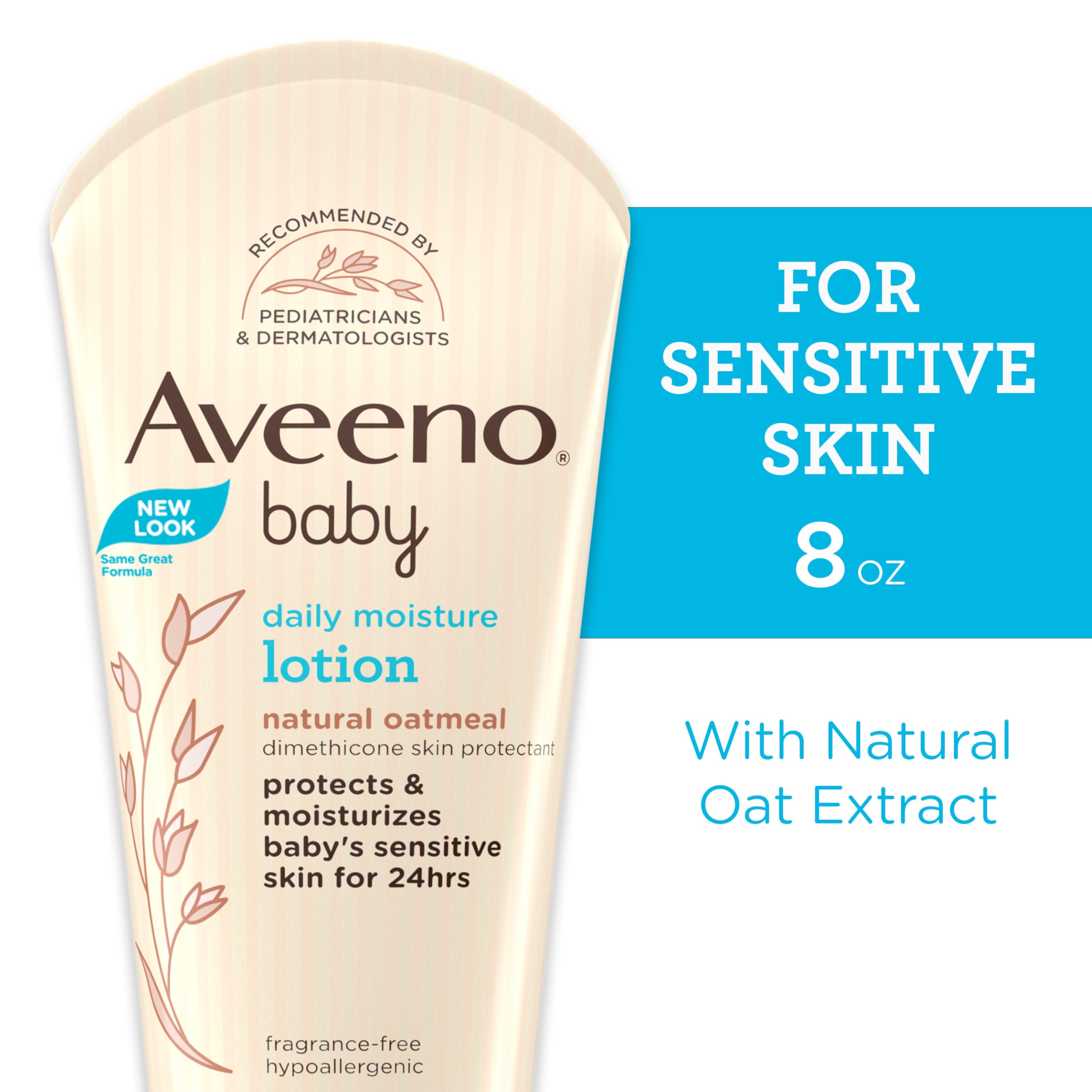 Aveeno Baby Daily Moisture Body Lotion for Sensitive Skin, Hypoallergenic Moisturizing Baby Lotion with Nourishing Oatmeal to Deeply Moisturize Baby's Skin, Fragrance-Free, 18 fl. oz Halalzen