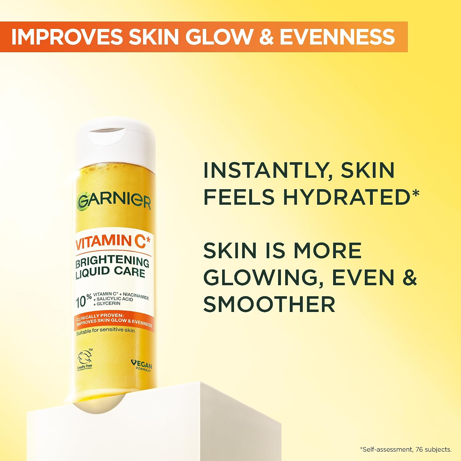 Garnier Vitamin C Brightening Liquid Care Toner with 10% Glycerin + Niacinamide + Vitamin C + Salicylic acid - Dermatologically tested, Vegan Formula, Cruelty-Free approved - 120ML