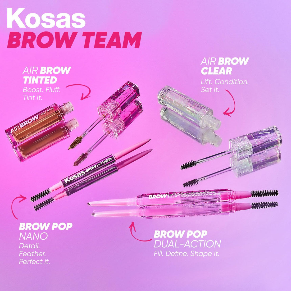 Kosas Air Brow Tinted Eyebrow Gel – Volumizing Brow Gel with Flexible Long-Lasting Hold, Soft Brown