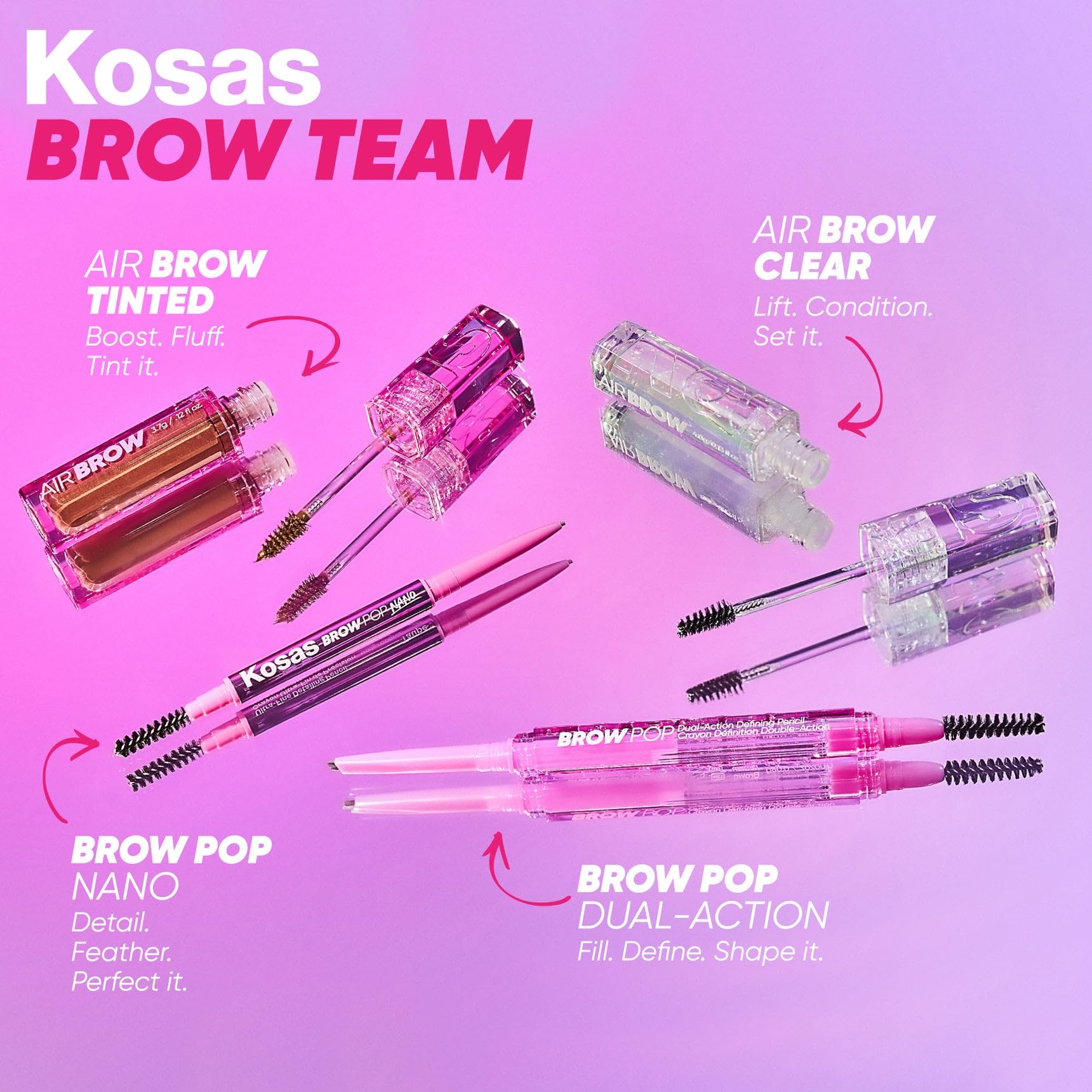 Kosas Air Brow Tinted Eyebrow Gel – Volumizing Brow Gel with Flexible Long-Lasting Hold, Soft Brown
