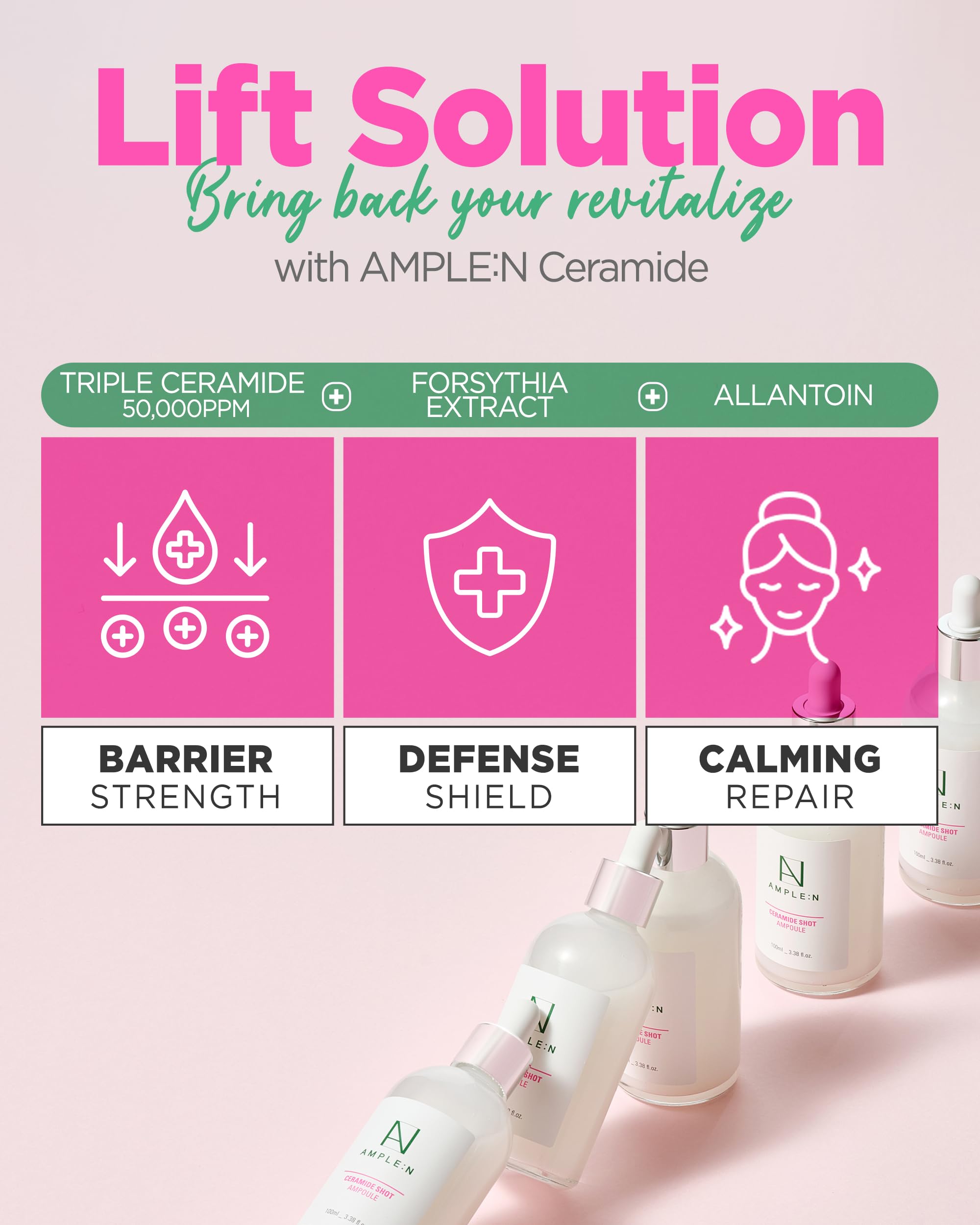 CORÉANA AMPLE:N Ceramide Shot Ampoule 3.38 fl. oz. (100ml) - Highly Concentrated Ultimate Hydrating Facial Serum for Dry and Rough Skin, Moisture-Locking, Reduced Wrinkles