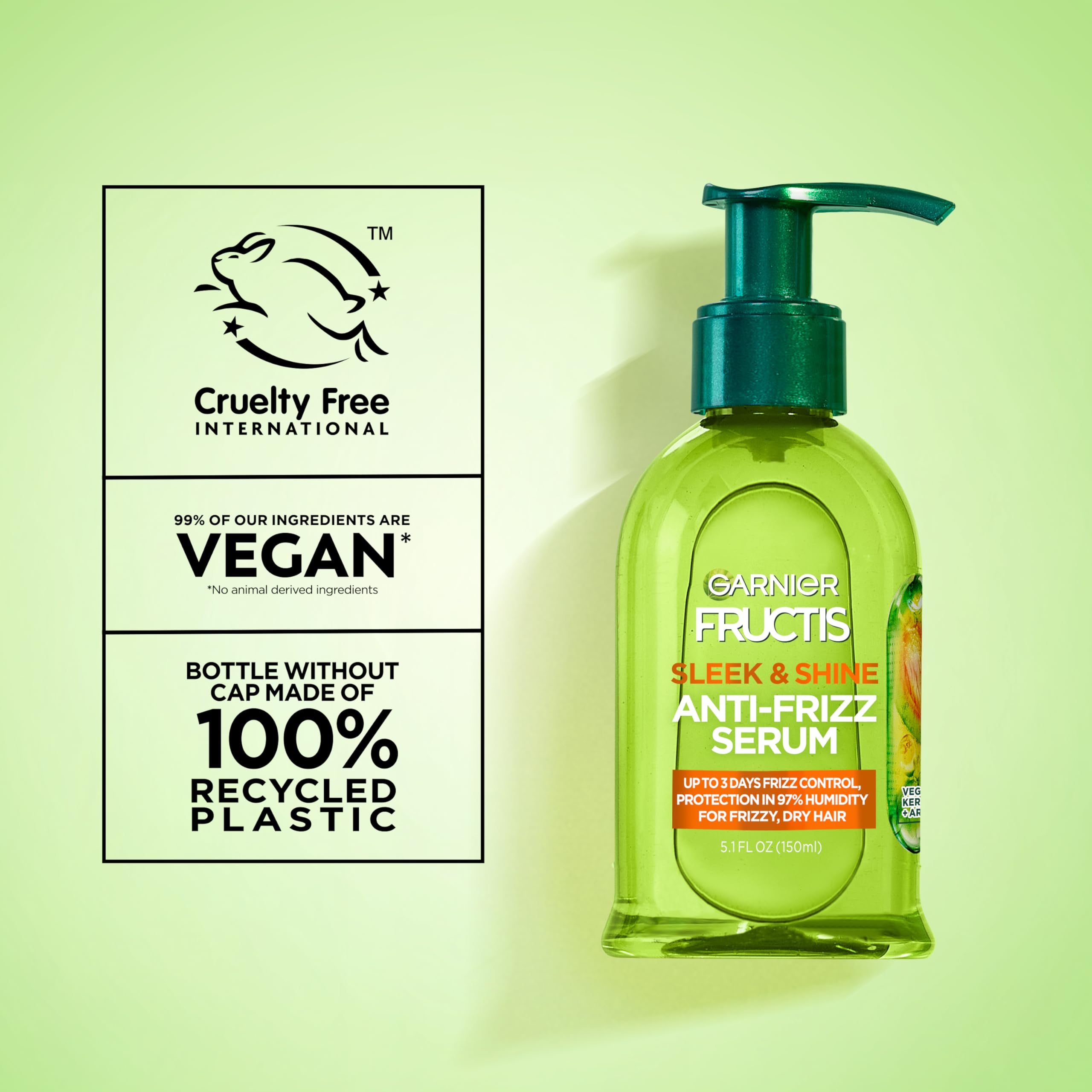Garnier Fructis Sleek & Shine Anti-Frizz Serum for Frizzy, Dry Hair, Argan Oil, 5.1 Fl Oz, 1 Count (Packaging May Vary) Halalzen