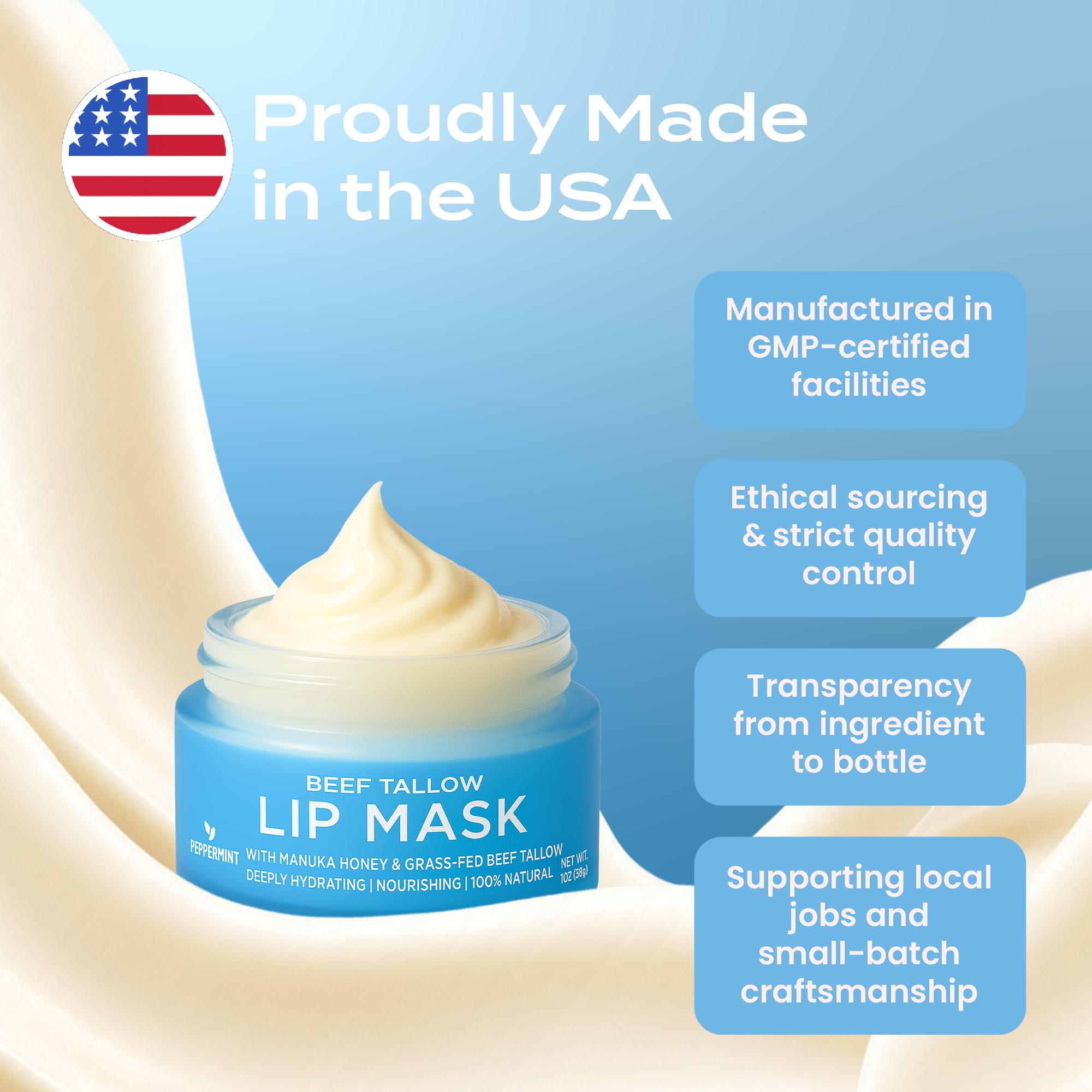 Body Restore Grass Fed Beef Tallow Lip Mask, Manuka Honey – Christmas Stocking Stuffers, White Elephant, Hydrating Moisture, Travel Essentials, Self Care, Birthday Gifts for Women, Men – Unscented Halalzen