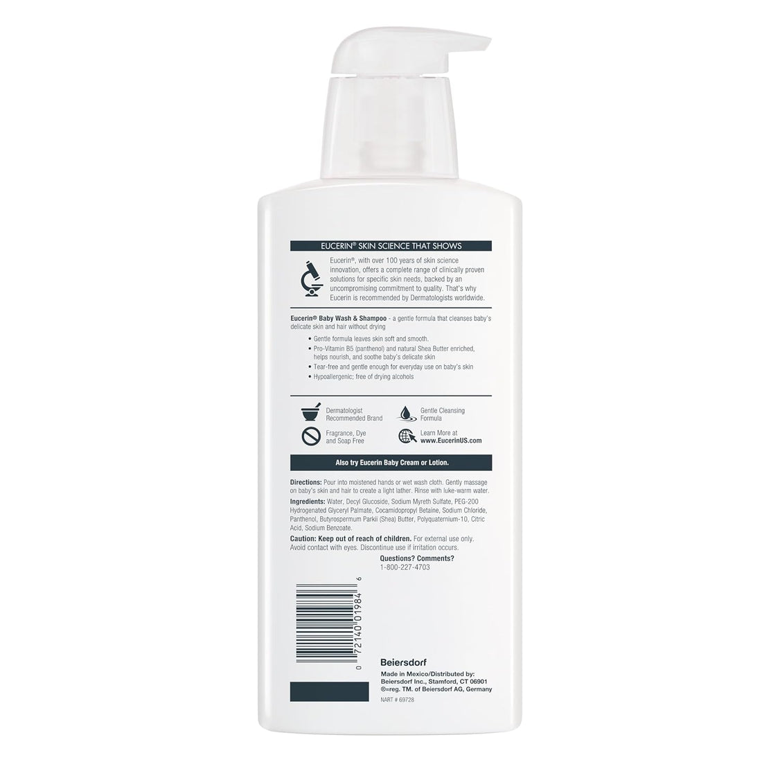 Eucerin Baby Unscented Baby Shampoo and Body Wash, Hypoallergenic, Tear Free Shampoo and Wash with Pro-Vitamin B5 and Shea Butter, 13.5 Fl Oz Bottle 3 pack Halalzen