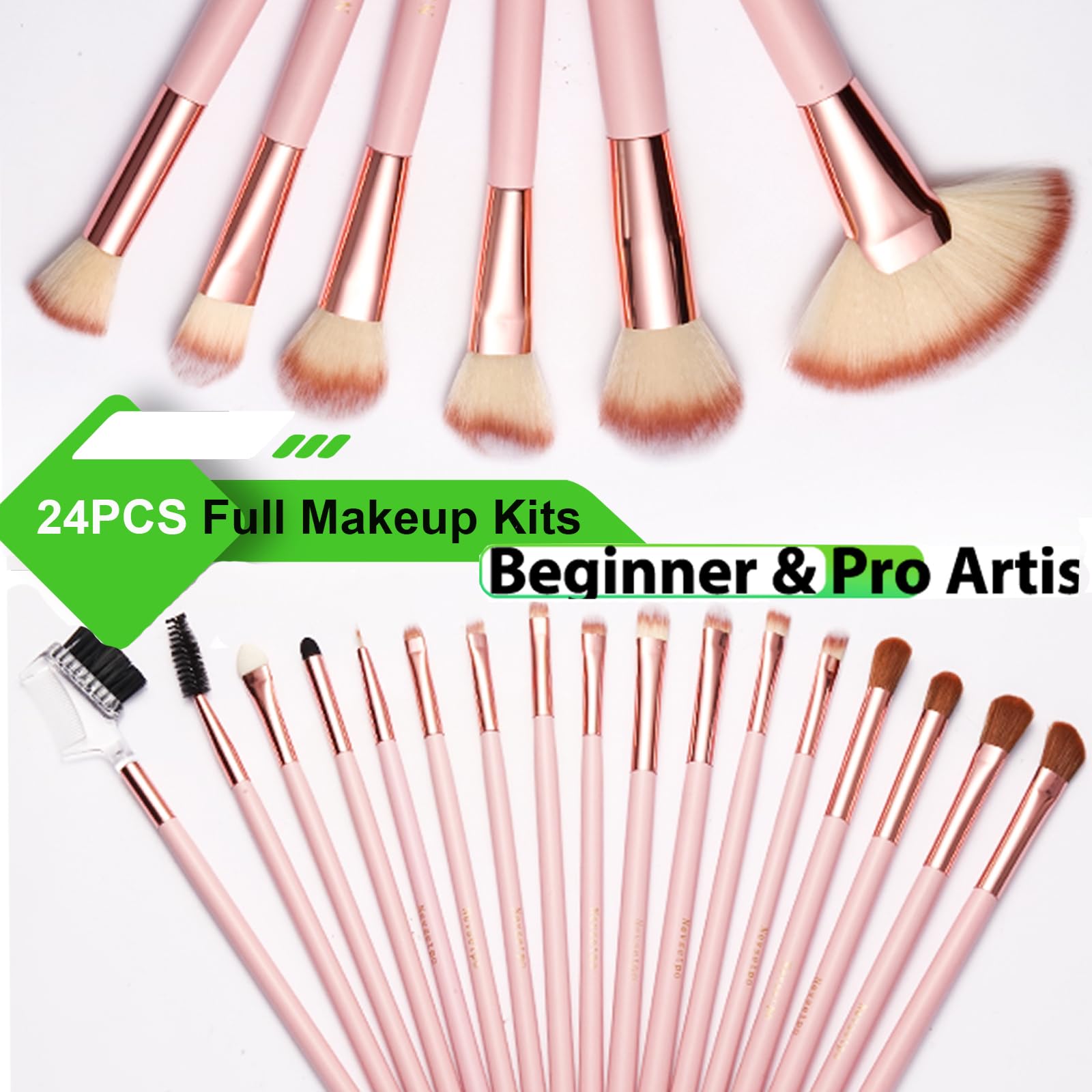 Makeup Brushes, Quality Make Up Brushes 28Pcs Makeup Brushes Set Professional & Beginner Make-up Sets & Case, Brushes & Sponges,Travel-Friendly Roll-up Beauty Gift Sets for Women, GREEN Halalzen