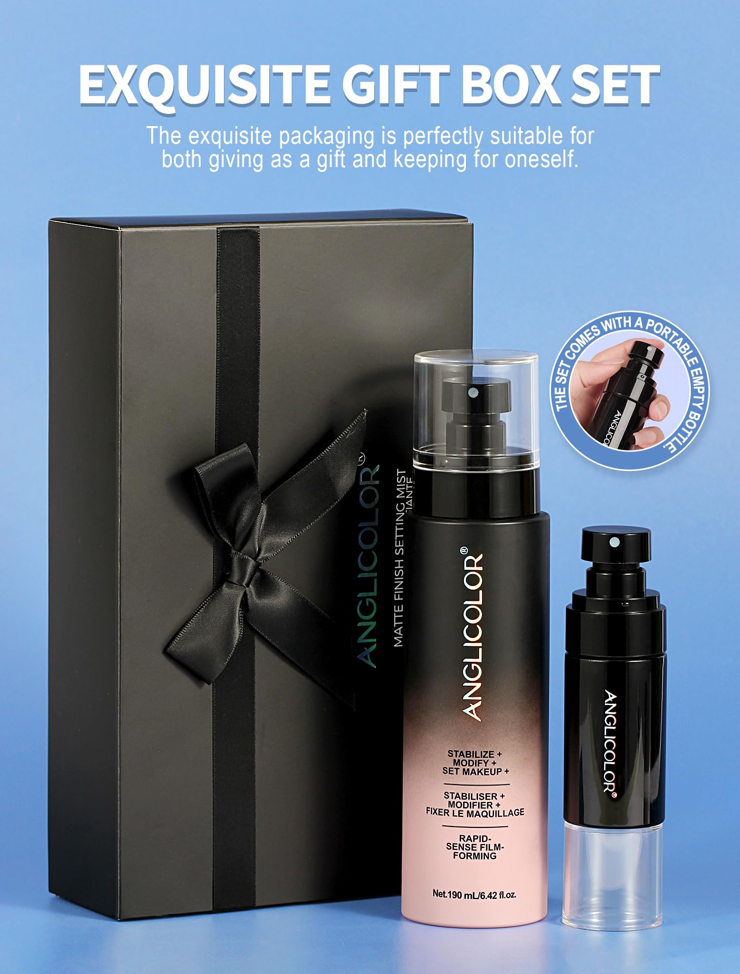 Anglicolor Matte Setting Spray,15-Second Quick-Drying Film Formation,Ultra-Fine Mist,Oil Control,Up To 16 Hour Makeup Wear,Transfer-proof and Non-sticky (190ml) Halalzen