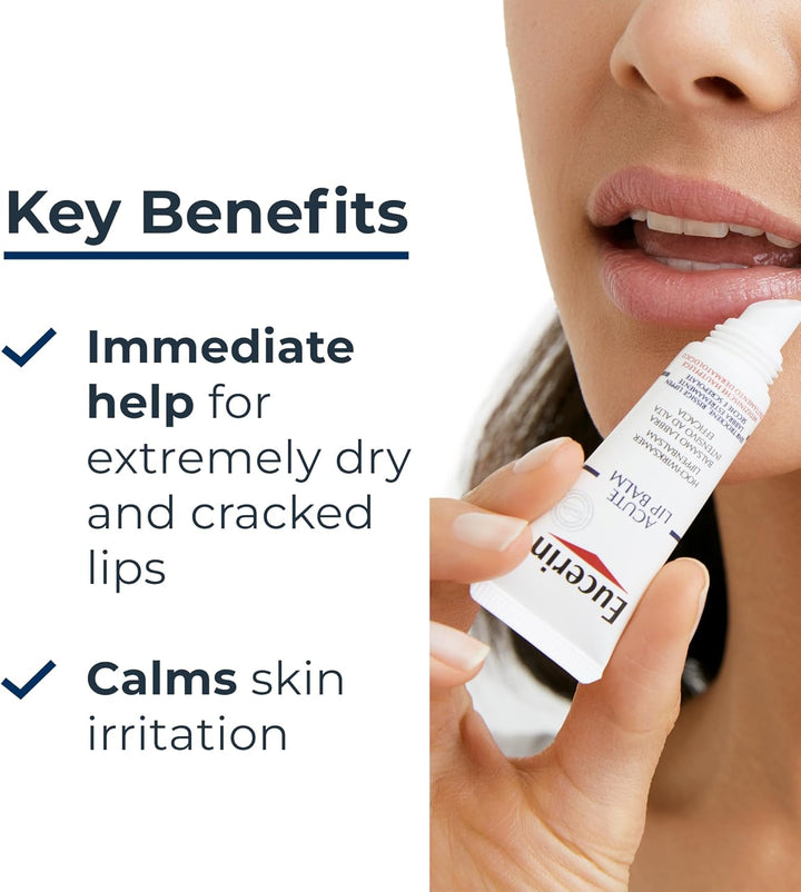 Eucerin Acute Lip Balm 10ml, Nourishing Lip Care for Very Dry, Chapped Lips, Dry Lips Treatment with Ceramides and Natural Ingredients