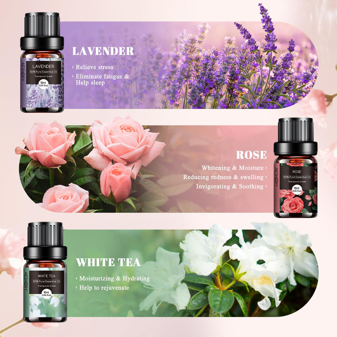 AESHORY 6 x 10ml Hotel Essential Oils Set, Premium Luxury Aroma Oil Scented Oil for Diffuser for Home, Humidifier, Candle Making, Air Freshening