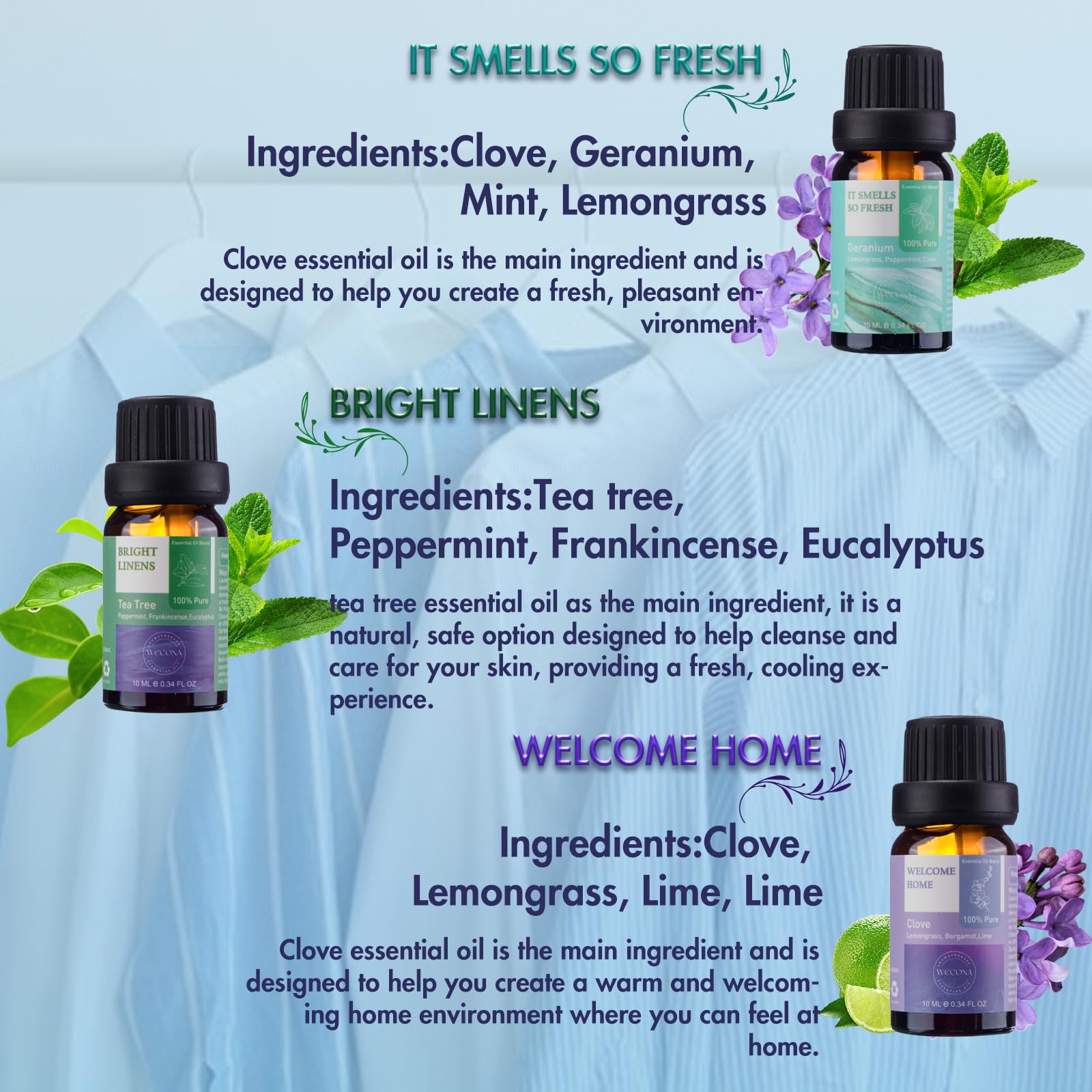 Premium Hotel Fragrance Oil Collection for Diffusers, Essential Oils for Diffusers for Home, Hotel Diffuser Fragrance Oils,Spa & Candle Making, White Tea, Citrus Luxe, Velvet Night and More - 6x10ml