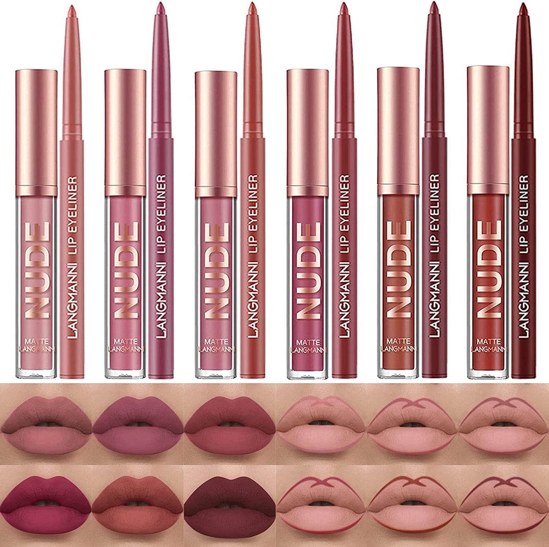 LANGMANNI 6 Matte Lipstick with 6 Lipliners Durable Lip Gloss,Long-Lasting&Waterproof Non-Stick Cup High Pigmented Velvet Lipgloss Kit,Beauty Cosmetics Gift for Girls(12PCS) Halalzen