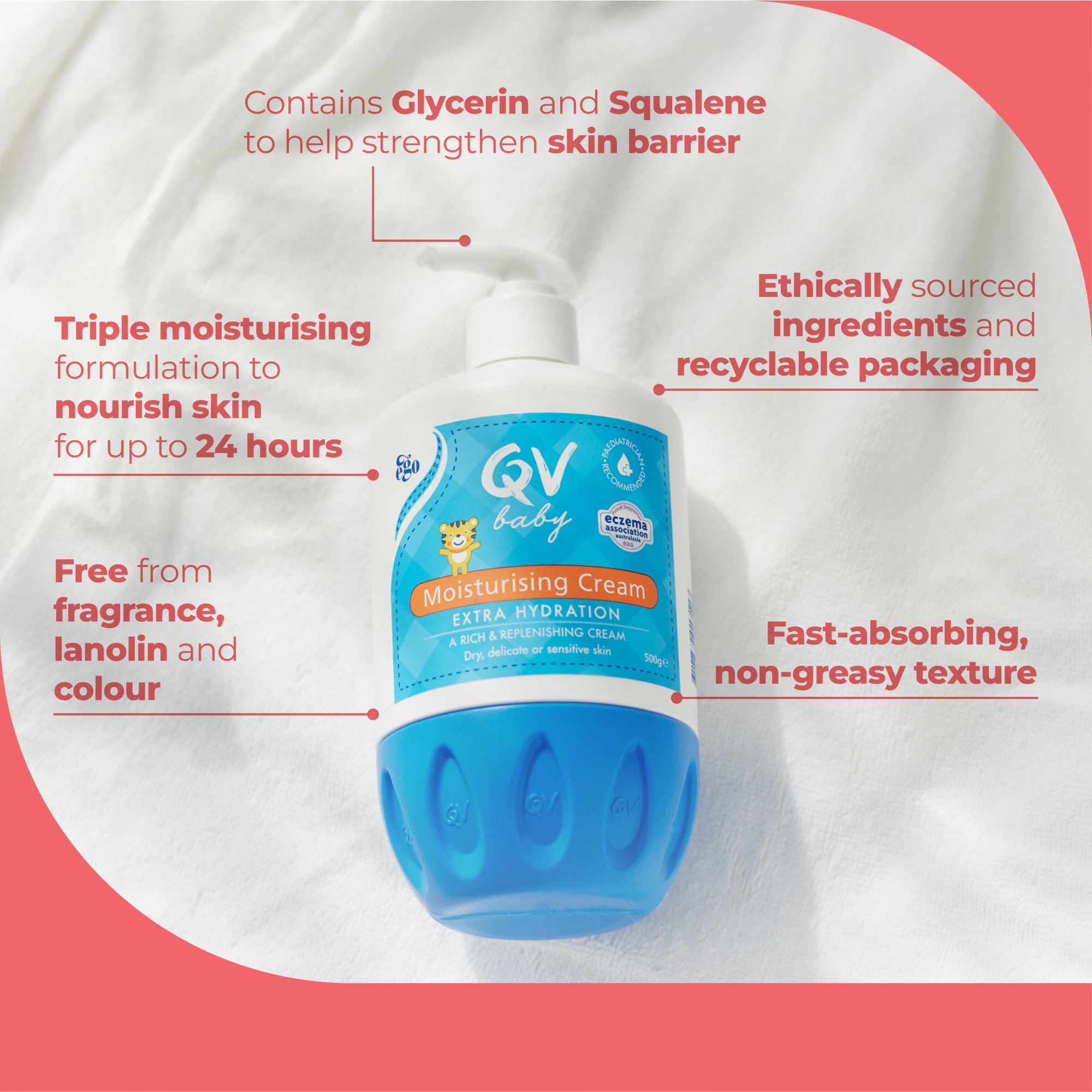 QV Baby Moisturising Cream, 500g - Rich Moisturising Cream With Glycerin and Vitamin B3 For Babies and Newborn, Non-Greasy For Sensitive Skin, with 24-Hour Protection, Baby Moisturiser, pH-balanced Halalzen