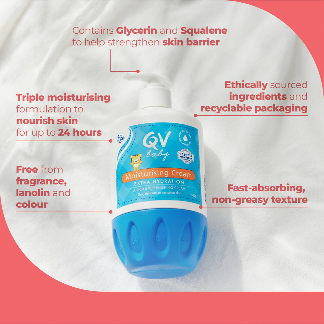 QV Baby Moisturising Cream, 500g - Rich Moisturising Cream With Glycerin and Vitamin B3 For Babies and Newborn, Non-Greasy For Sensitive Skin, with 24-Hour Protection, Baby Moisturiser, pH-balanced Halalzen
