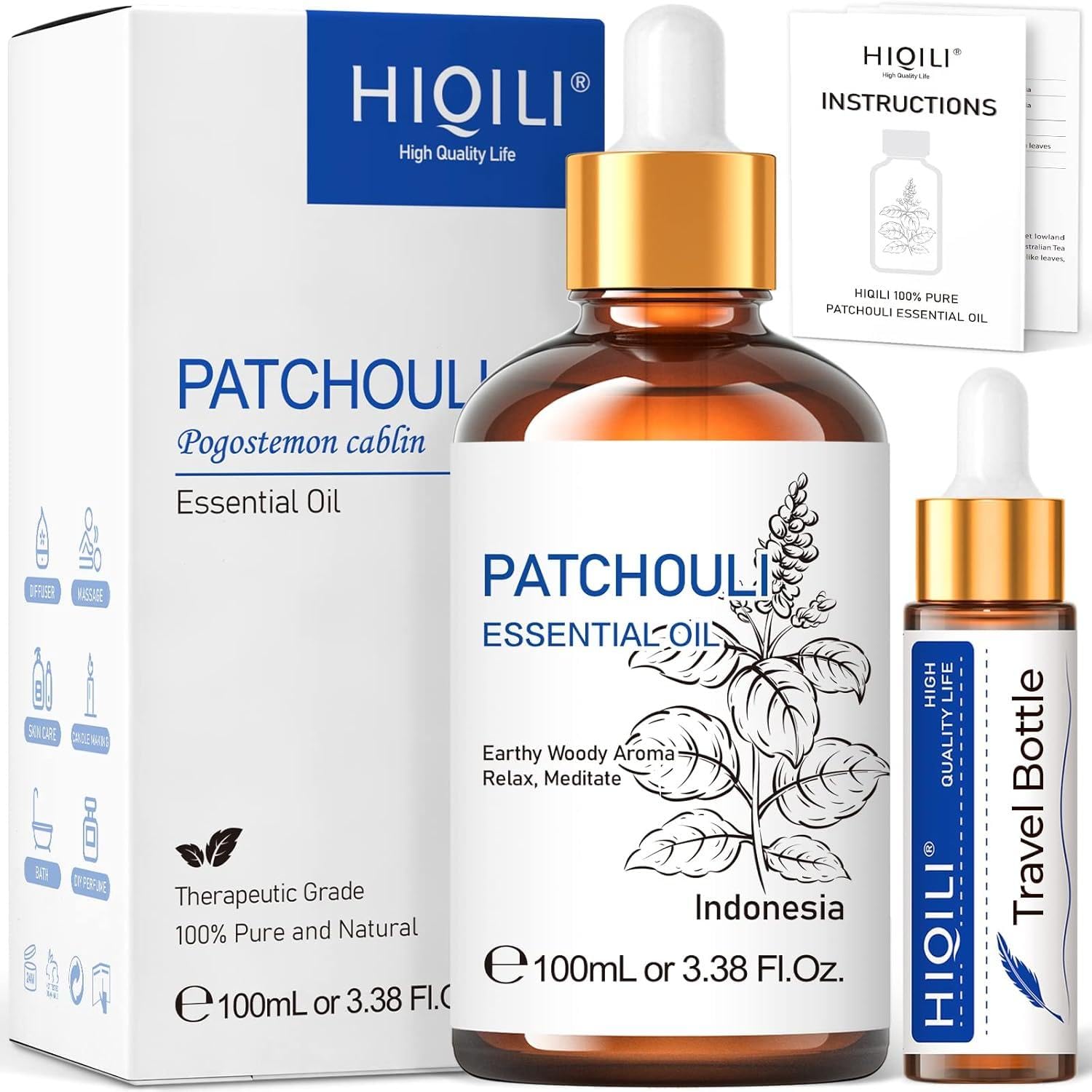 HIQILI 100ml Lavender Essential Oil Pure, 100% Natural Therapeutic Grade for Aromatherapy Diffuser, Skin Care, Hair, Includes Premium Quality Glass Dropper