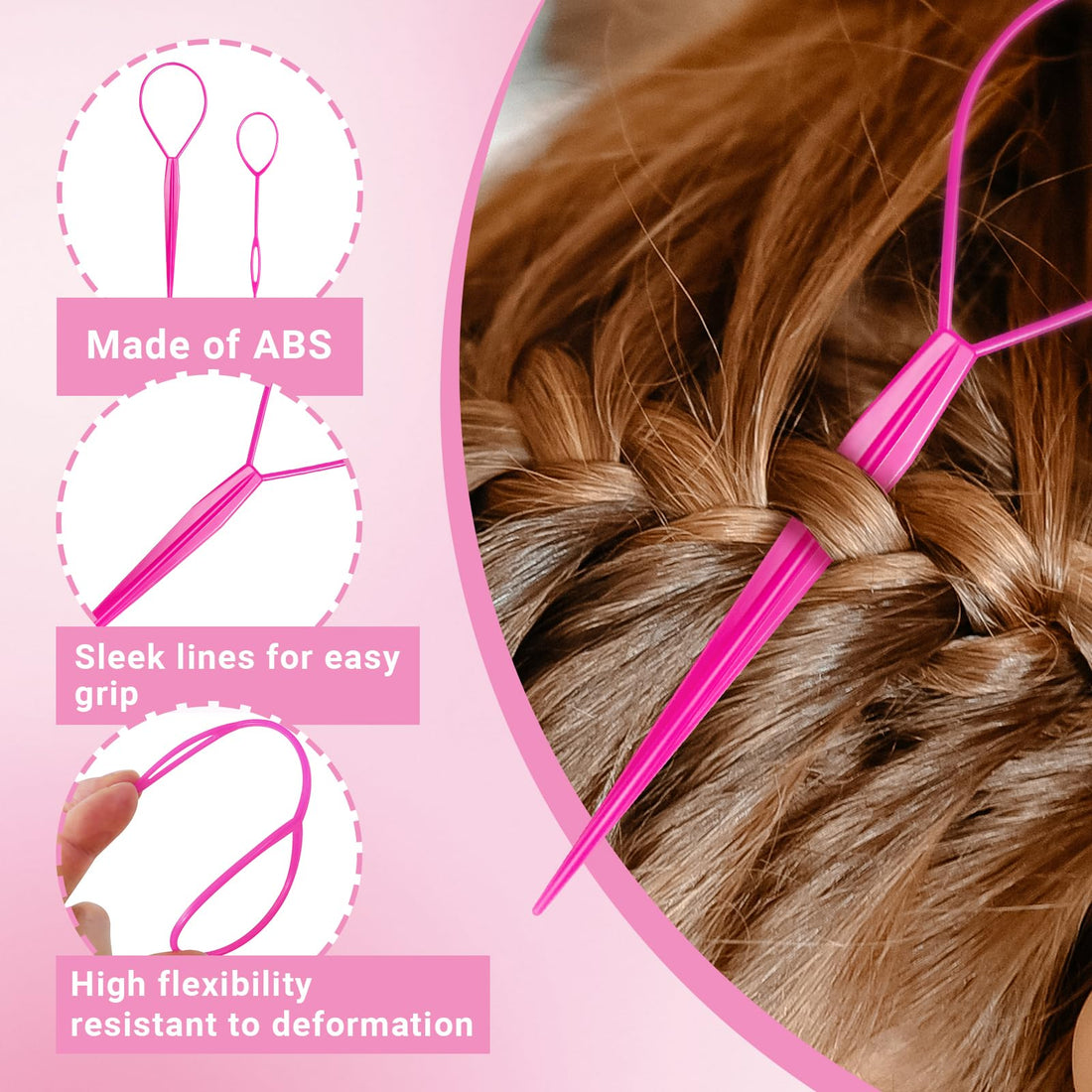 3pcs Topsy Tail Hair Tool, Hair Looping Tool Hair Braiding Tool with Rat Tail Comb, Tail French Braid Loop Tool, Fast Hair Styling Accessories, Hair Braiding Tool for Making Hair Style Halalzen