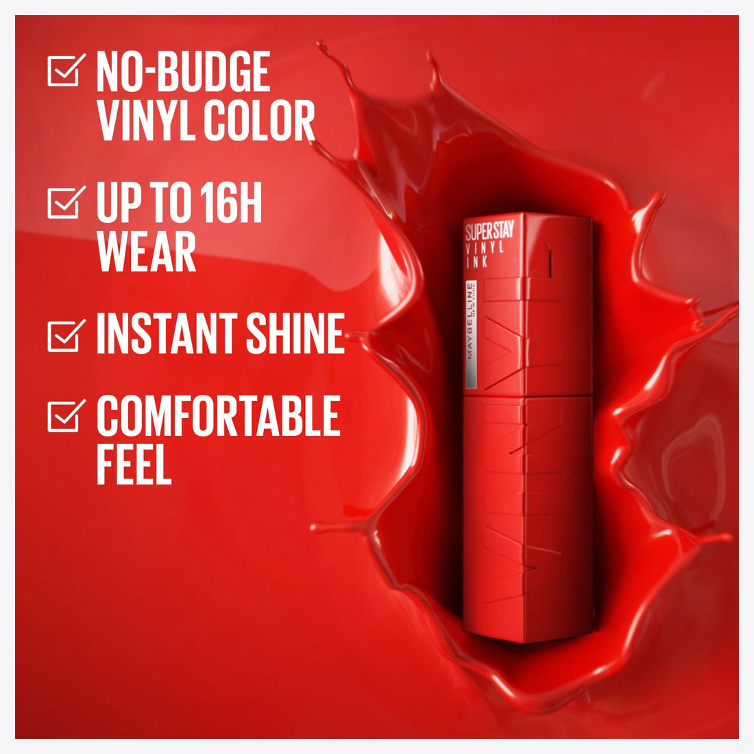 Maybelline New York Super Stay Vinyl Ink Liquid Lip Colour, 16HR Long-Lasting, Ultra-Pigmented, Smudge & Transfer-Proof, High Shine Finish, Vegan Formula for Comfortable Wear, Shade: 10 Lippy Halalzen