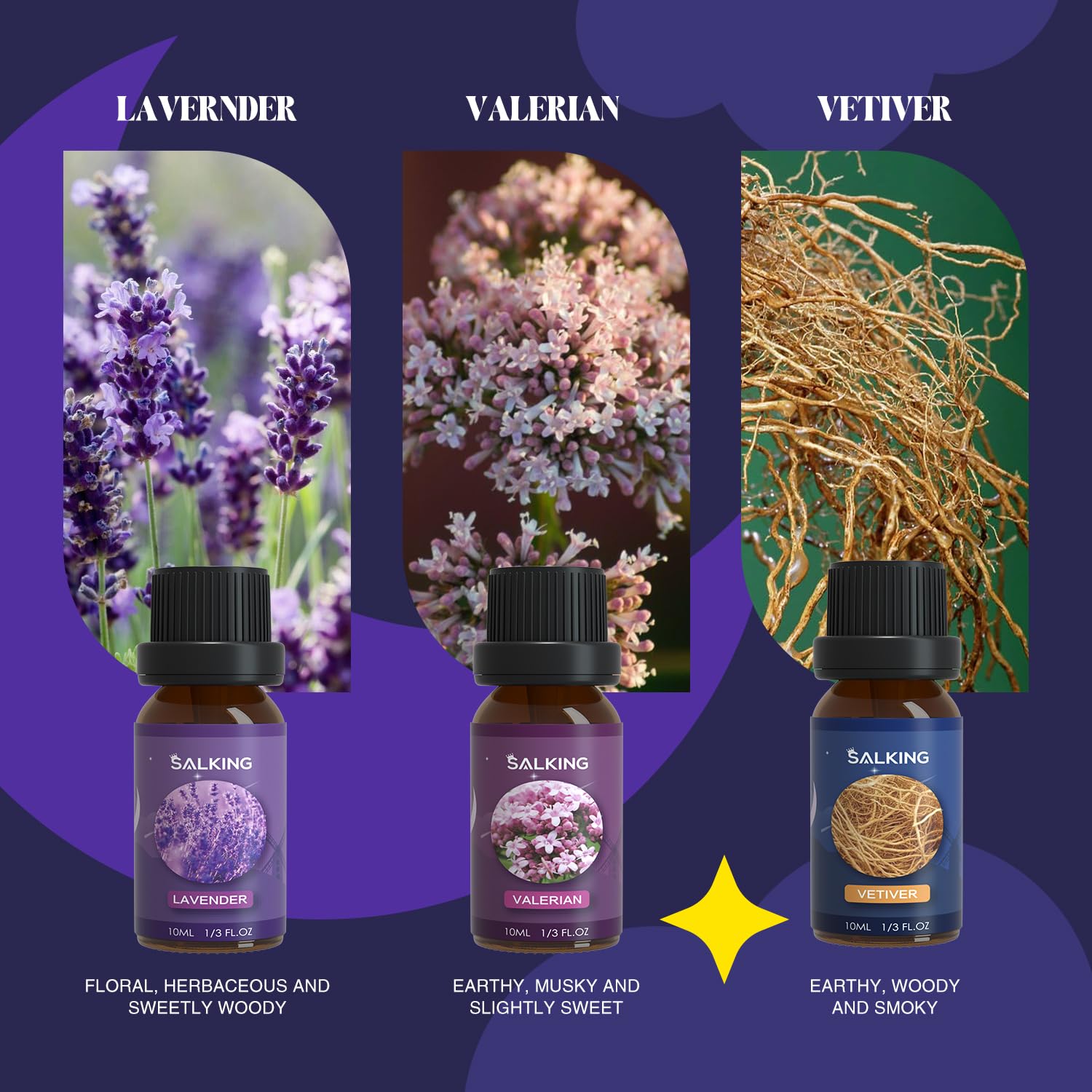 SALKING Essential Oils Set, 100% Pure Fragrance Oil AromatherapyGift, Premium Scented Oils for Diffusers 6 x 10 ML - Lavender, Rose, Jasmine, Cherry Blossom, Gardenia, Chamomile, Pink