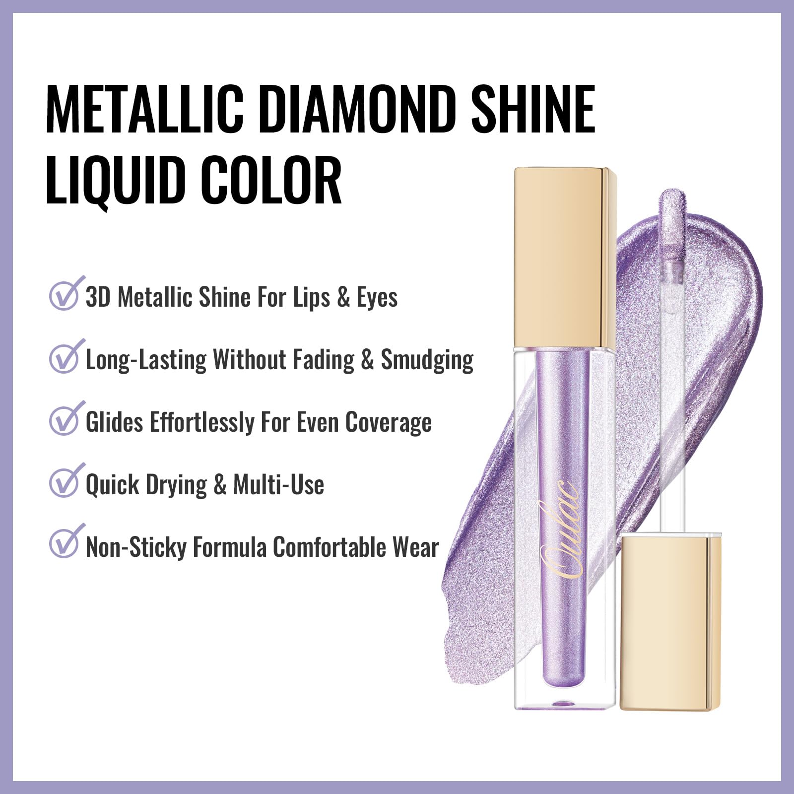 Oulac Metallic Diamond Shine Liquid Lip Gloss - Glitter Glossy for Lip & Eye, Long Lasting 24H + & Waterproof, Lightweight Lip Stain, 3D Metallic Finish, No Transfer, Vegan, 4.5ml,MD05 Loose Control Halalzen