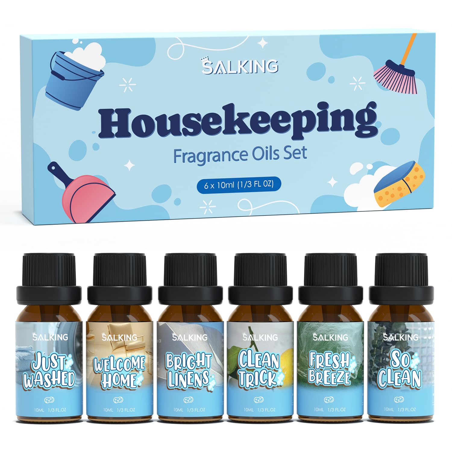 SALKING Essential Oils Set, 100% Pure Fragrance Oil AromatherapyGift, Premium Scented Oils for Diffusers 6 x 10 ML - Lavender, Rose, Jasmine, Cherry Blossom, Gardenia, Chamomile, Pink