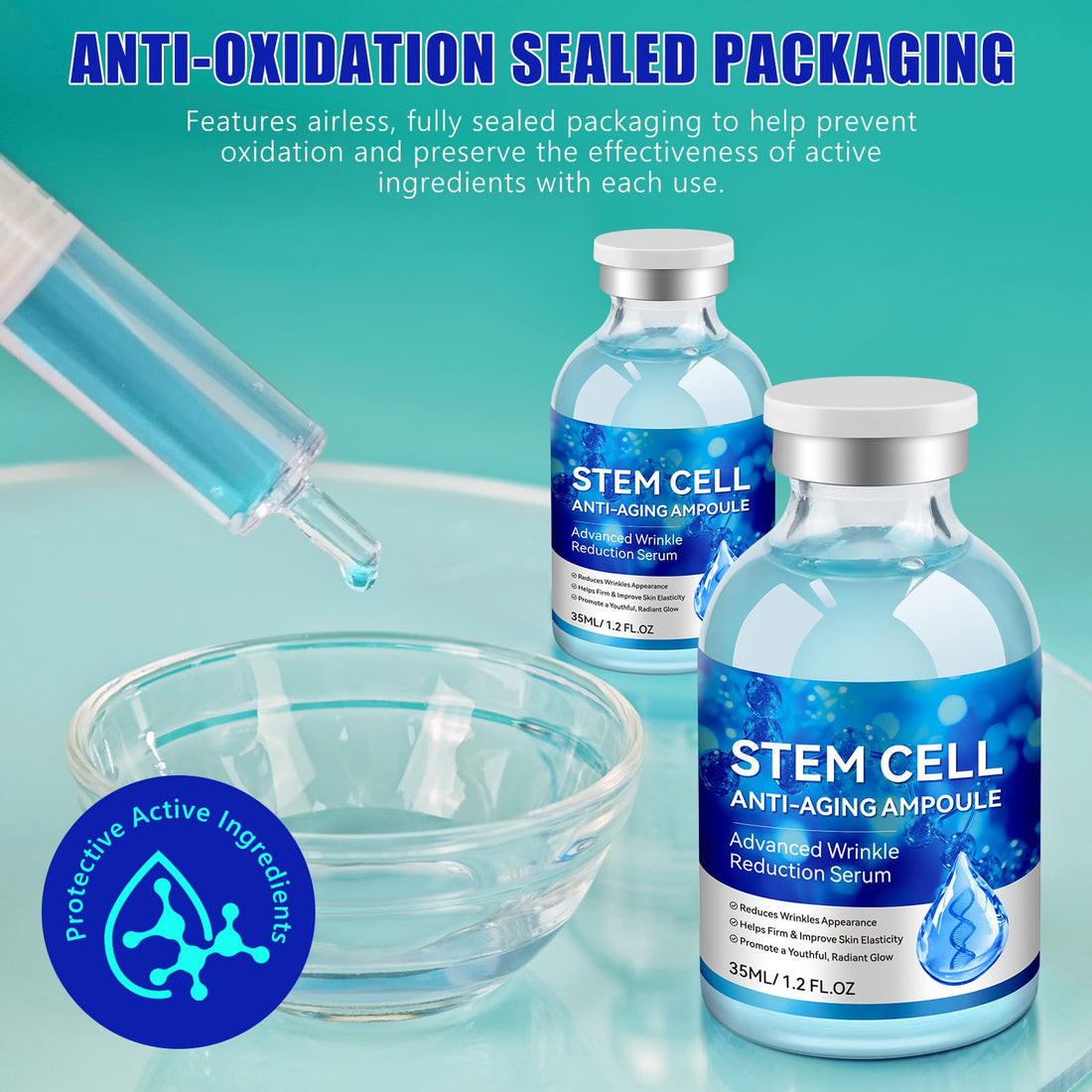 Stem Cell Serum for Face, Stem Cell Anti-Aging Ampoule, Anti Aging Smooth Nourish & Moisturize Skin Serum-1.2 fl.oz(2PCS)