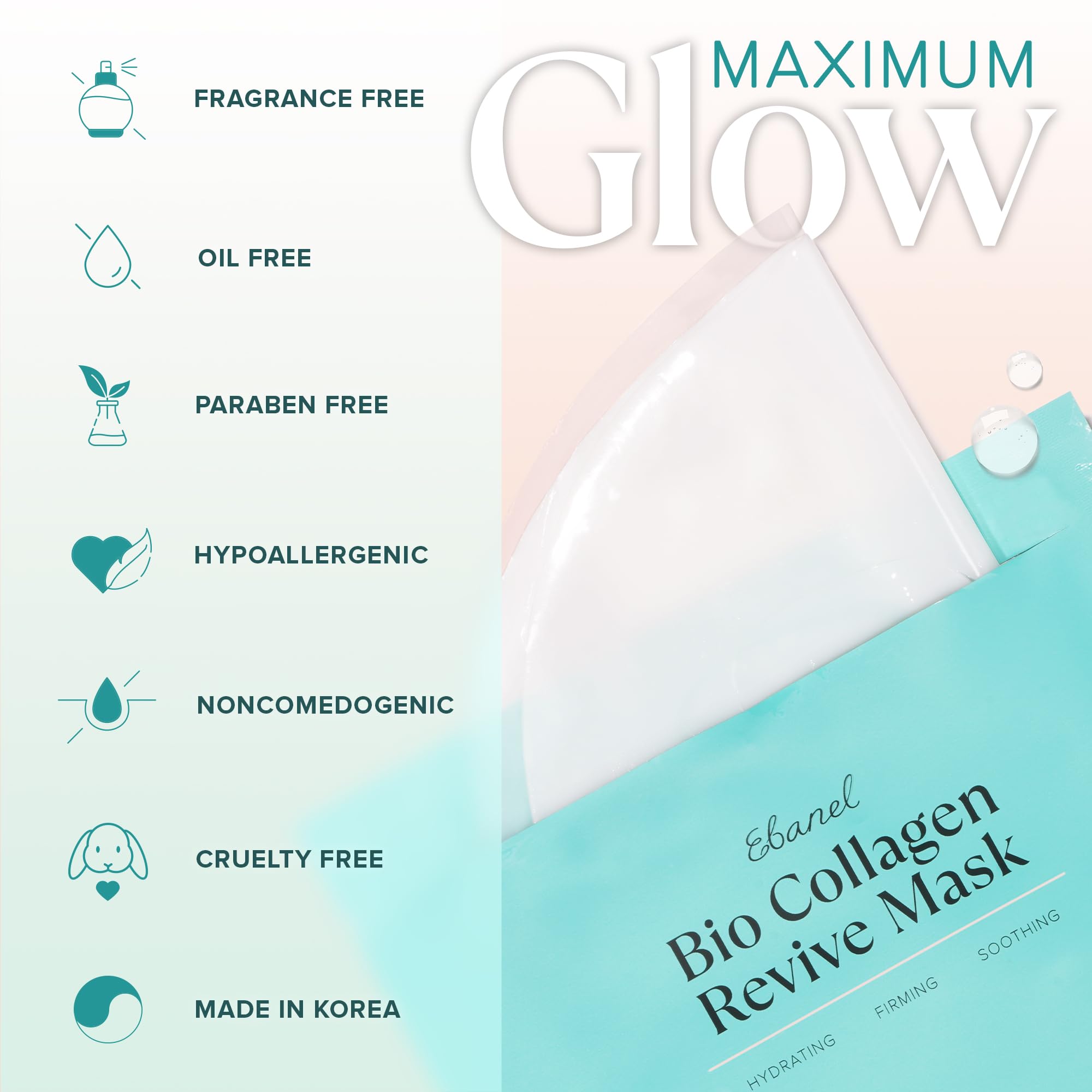 Ebanel 40 Pack Collagen Face Mask with Hyaluronic Acid, Vitamin C, Peptide, Aloe, Instant Brightening Hydrating Face Masks Skincare Korean Sheet Mask, Skin Firming, Lifting Anti Aging Facial Masks Halalzen