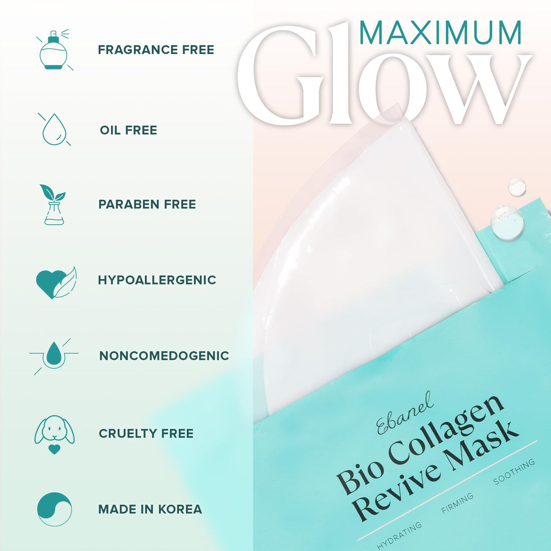 Ebanel 40 Pack Collagen Face Mask with Hyaluronic Acid, Vitamin C, Peptide, Aloe, Instant Brightening Hydrating Face Masks Skincare Korean Sheet Mask, Skin Firming, Lifting Anti Aging Facial Masks Halalzen