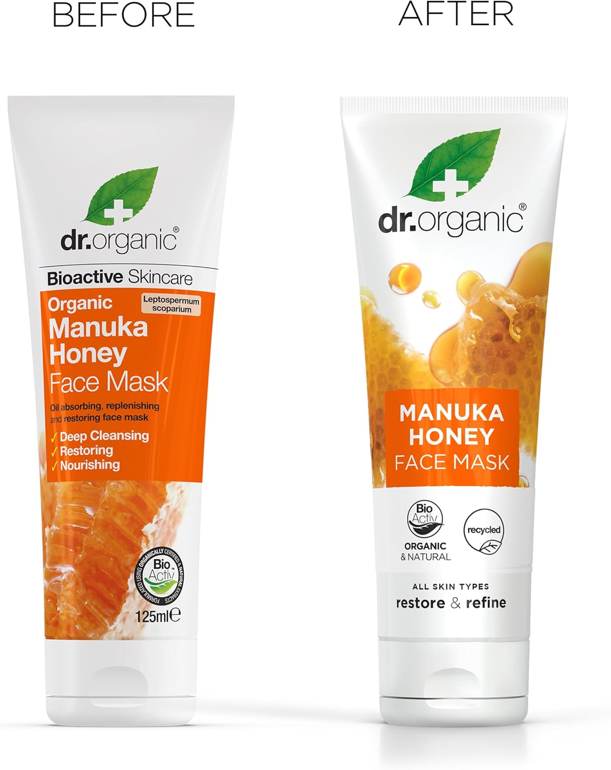 Dr Organic Manuka Honey Face Mask, Nourising, Dry Skin, Mens, Womens, Natural, Vegetarian, Cruelty-Free, Paraben & SLS-Free, Recycled & Recyclable, Organic, 125ml, Packaging May Vary