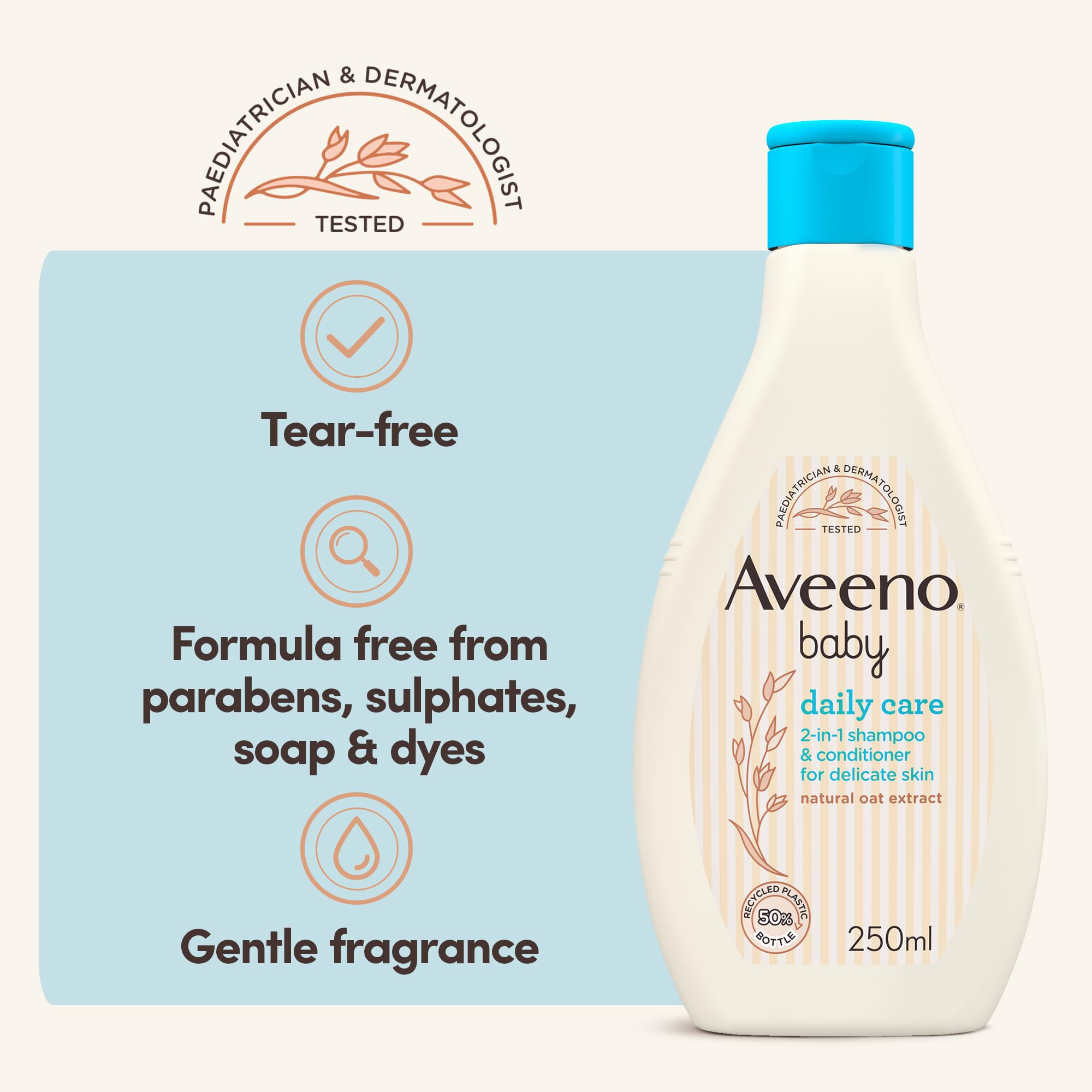 Aveeno Baby Daily Care 2-in-1 Shampoo and Conditioner (1x 250ml), Gentle Baby Shampoo and Conditioner with Natural Oat Extract to Cleanse Scalp and Hair, Haircare Suitable for Sensitive Skin