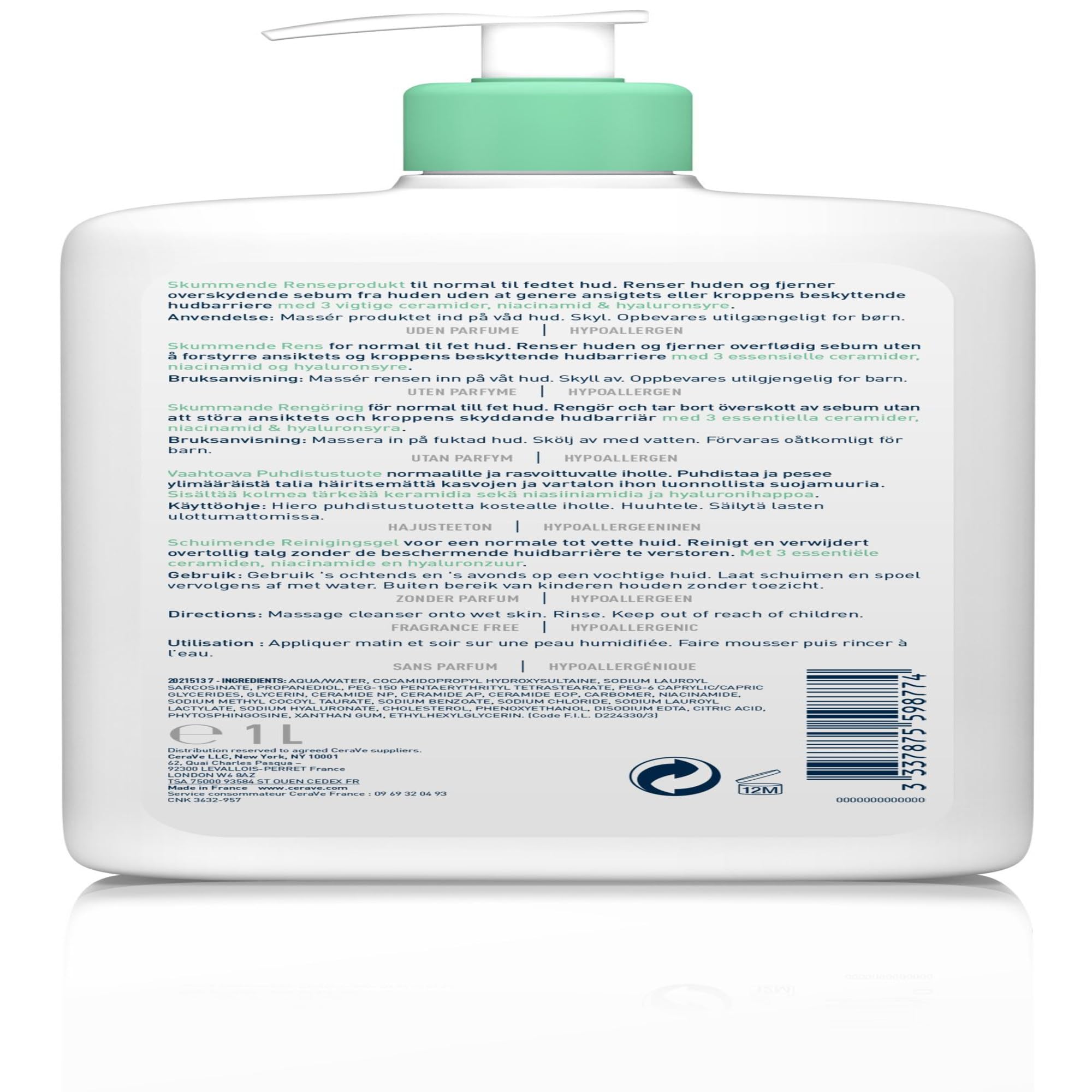 CeraVe Foaming Cleanser for Normal to Oily Skin with Niacinamide and 3 Essential Ceramides