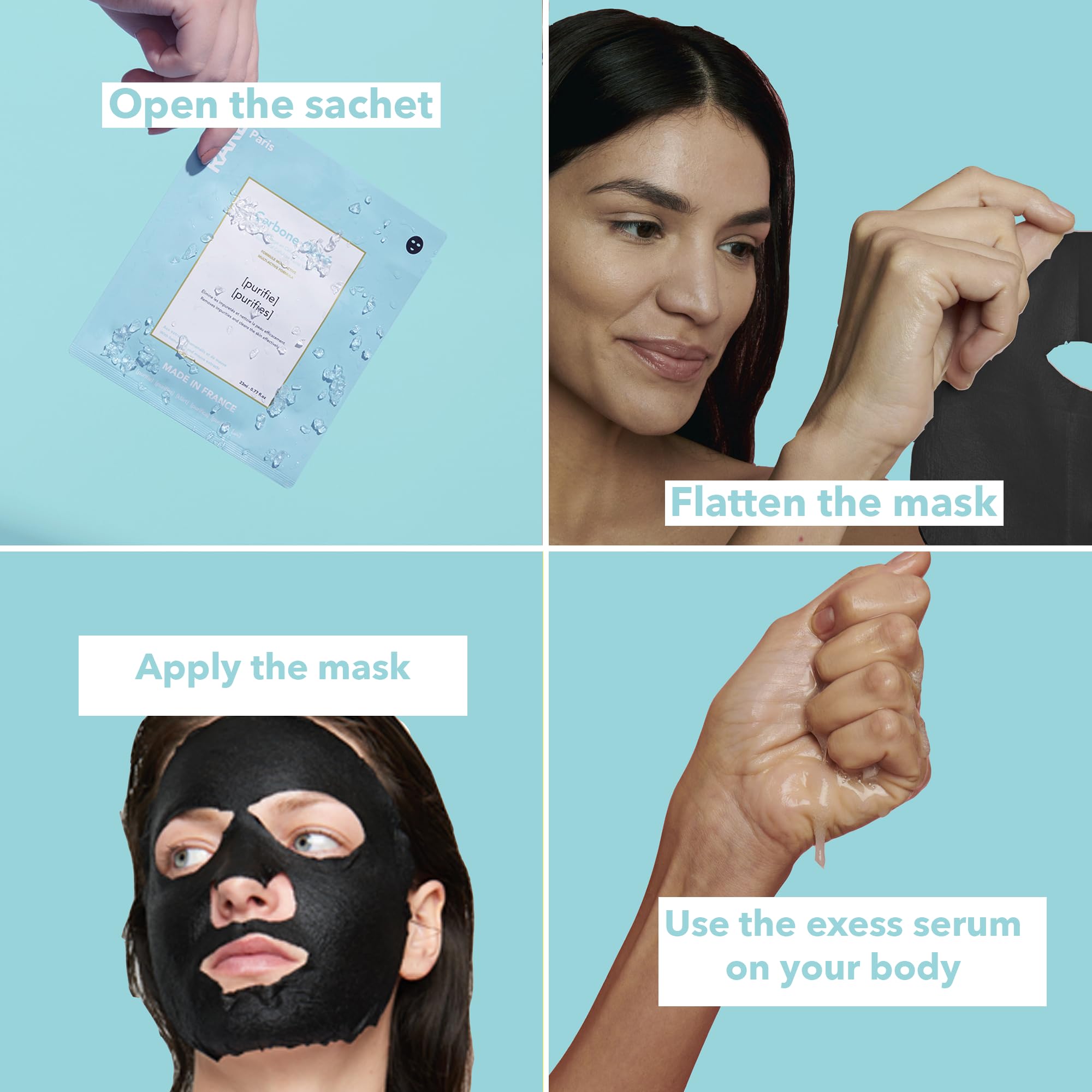 RARE Paris - Carbone Glacé - Purifying Carbon Black Facial Sheet Mask - Cleanses & Tightens - With Hamamelis & Mallow - Purifying, Firming & Revitalizing - Multi-Active Serum Formula - 1 Pack Halalzen