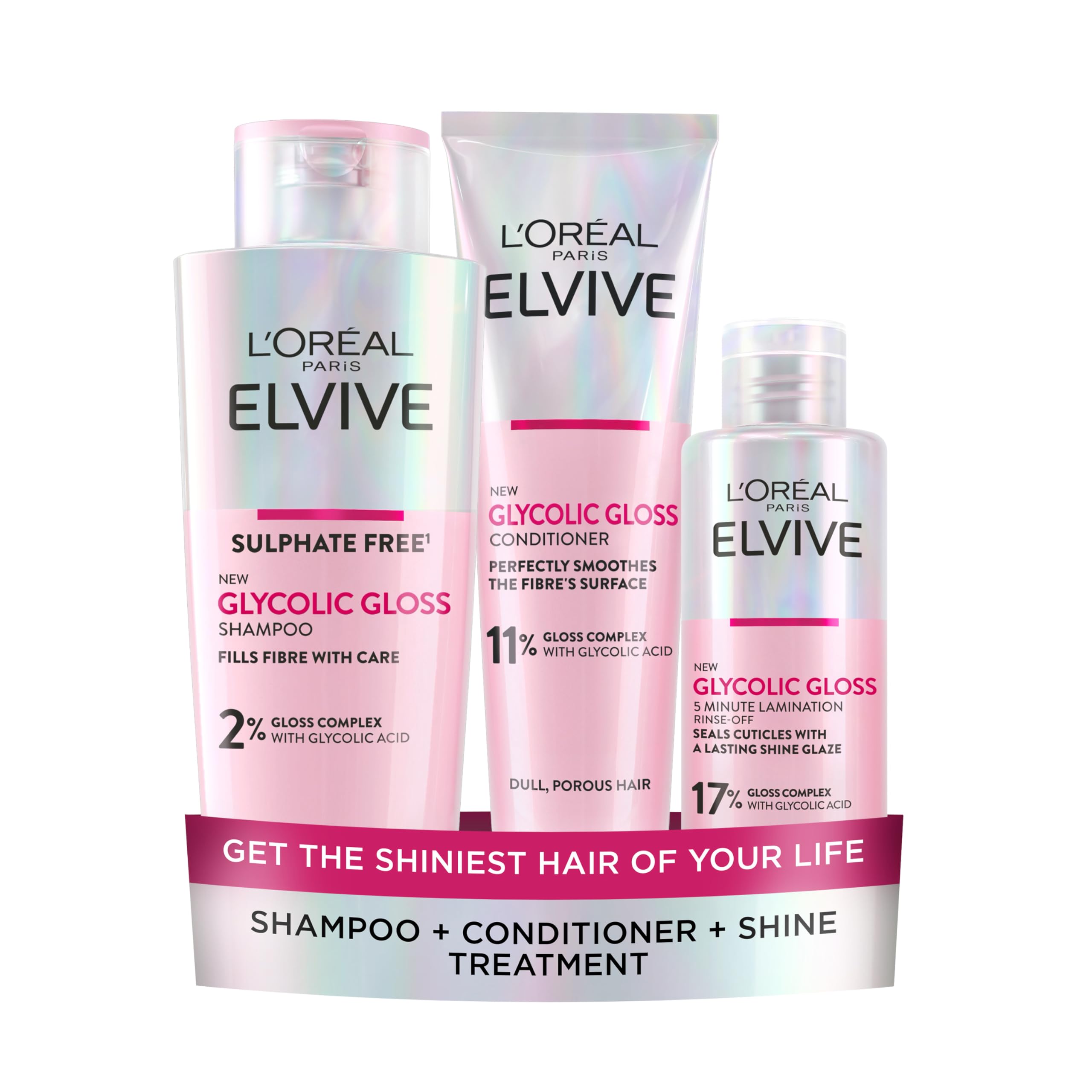 L'Oréal Paris Hair Serum For Dull Lifeless Hair, Elvive Glycolic Gloss Leave-In Treatment With 14% Gloss Complex, Fills Hair Fibres For Smoothness And Heat Damage Protection With Mirror Shine, 150ml