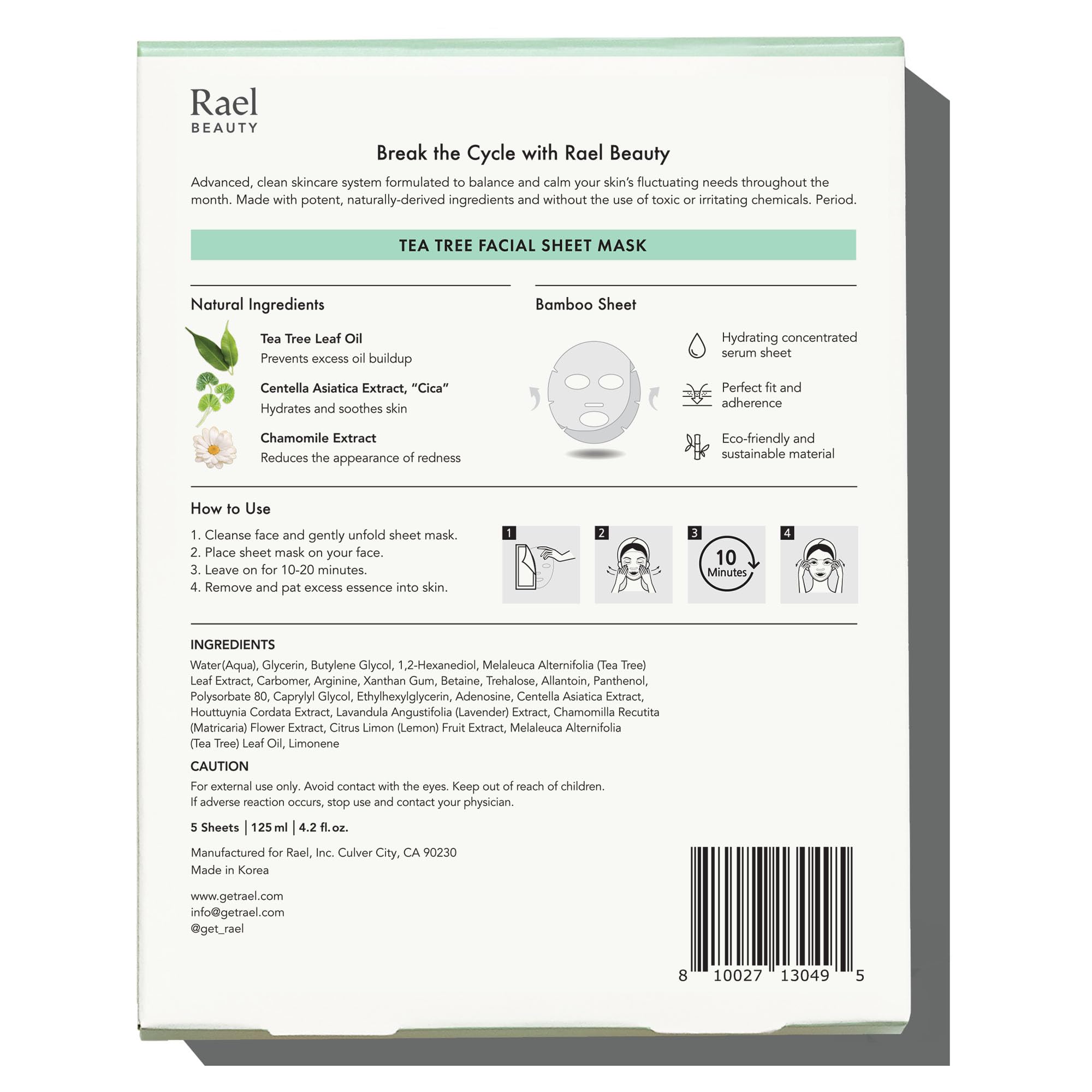 Rael Beauty Collagen + PDRN Face Masks - Korean Skincare for Glass Skin, Smoothing, Salmon PDRN & Hydrolyzed Collagen & Hyaluronic Acid, Anti-Slip Grip, Fragrance & PEGs & Cruelty Free (4 Sheets)