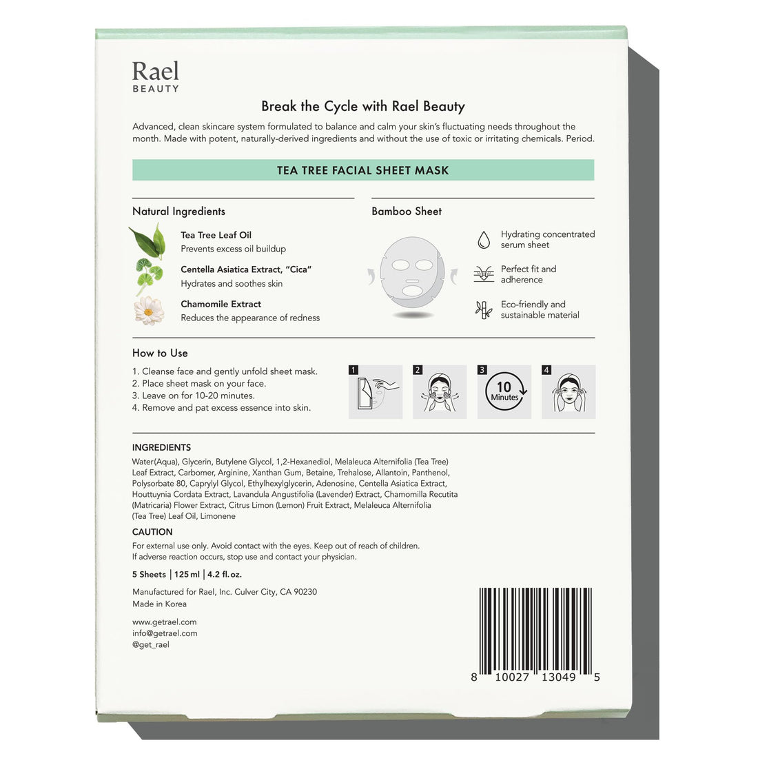 Rael Beauty Collagen + PDRN Face Masks - Korean Skincare for Glass Skin, Smoothing, Salmon PDRN & Hydrolyzed Collagen & Hyaluronic Acid, Anti-Slip Grip, Fragrance & PEGs & Cruelty Free (4 Sheets)