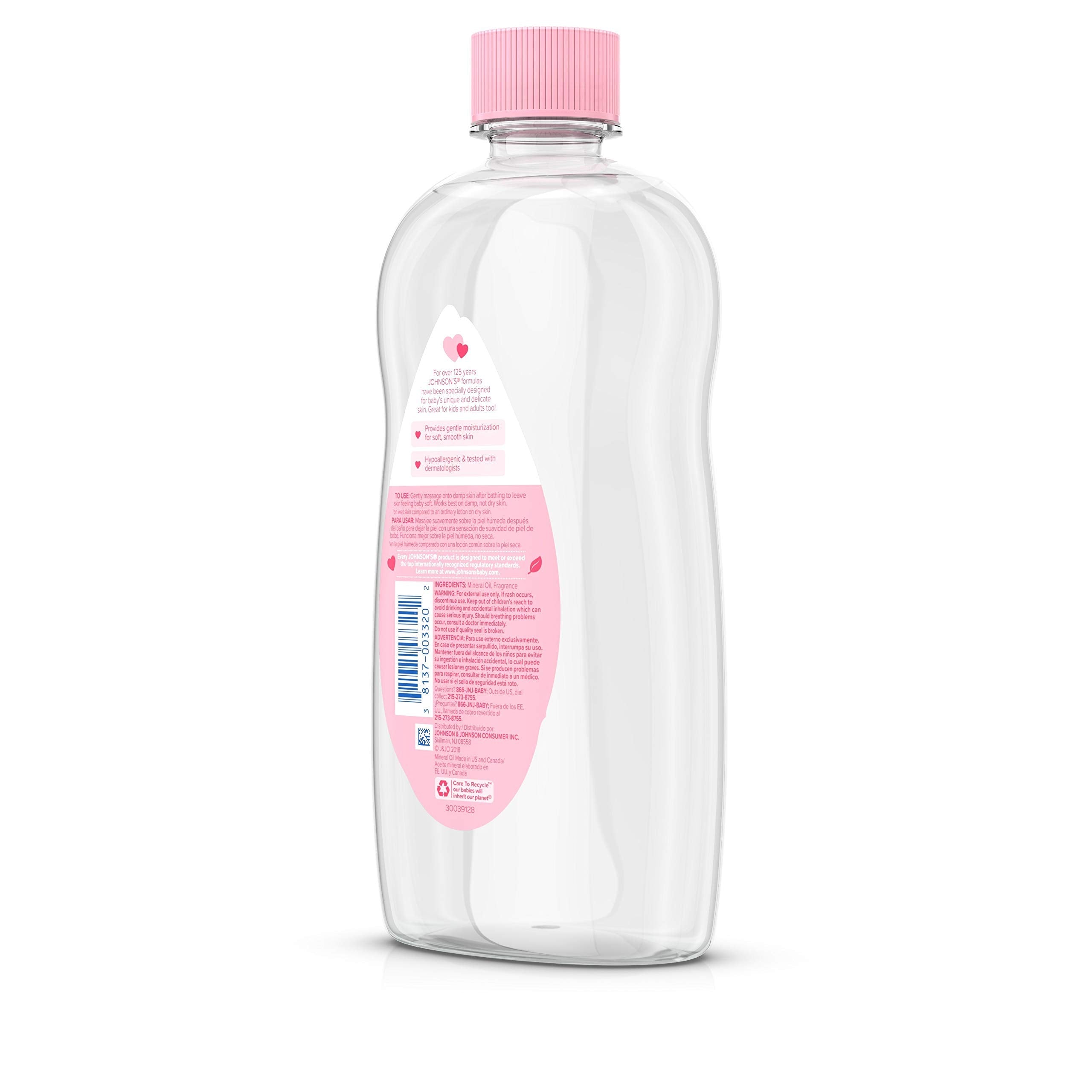 Johnson's Baby Oil, Pure Mineral Oil to Prevent Moisture Loss for Newborn, Kids, & Adults, Gentle, Soothing Baby Massage Oil, Dry Skin Relief, Hypoallergenic, Original Scent, Baby Essentials, 3 fl. oz Halalzen