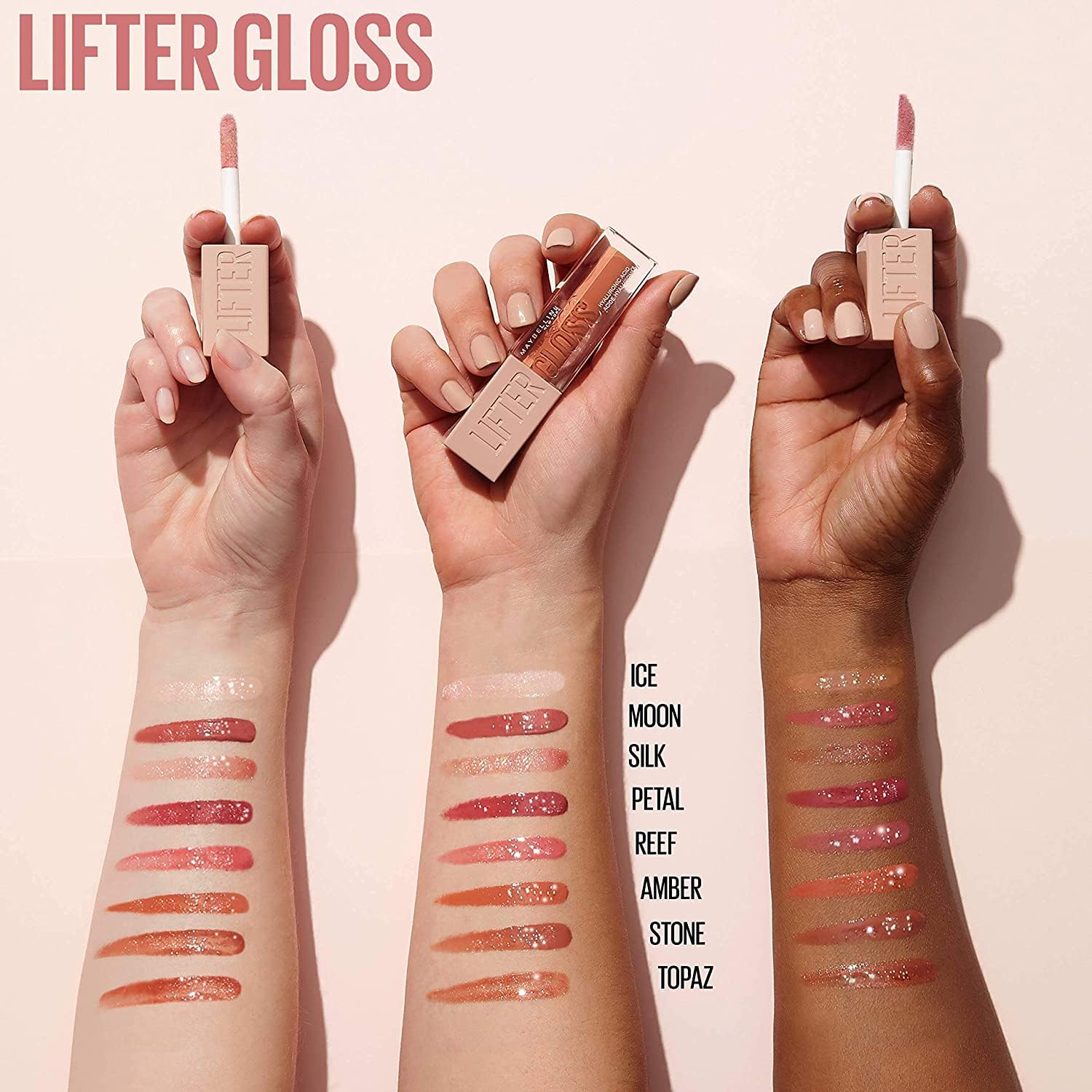 Maybelline Lifter Gloss, Hydrating Lip Gloss with Hyaluronic Acid, 002 Ice (Light Pink), Creates Fuller-Looking, Shiny, Moisturised and Plumped Lips. Non-sticky Halalzen