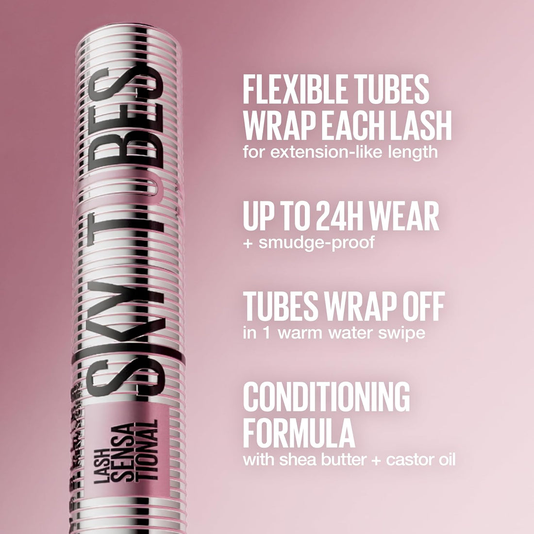 Maybelline Tubing Mascara Black, Lash Sensational Sky High Tubes Mascara with with Shea Butter + Castor Oil, Lengthening for Extension-Like Length, 24H Smudge-Proof, Washable, Vegan, Sensitive Eyes Halalzen